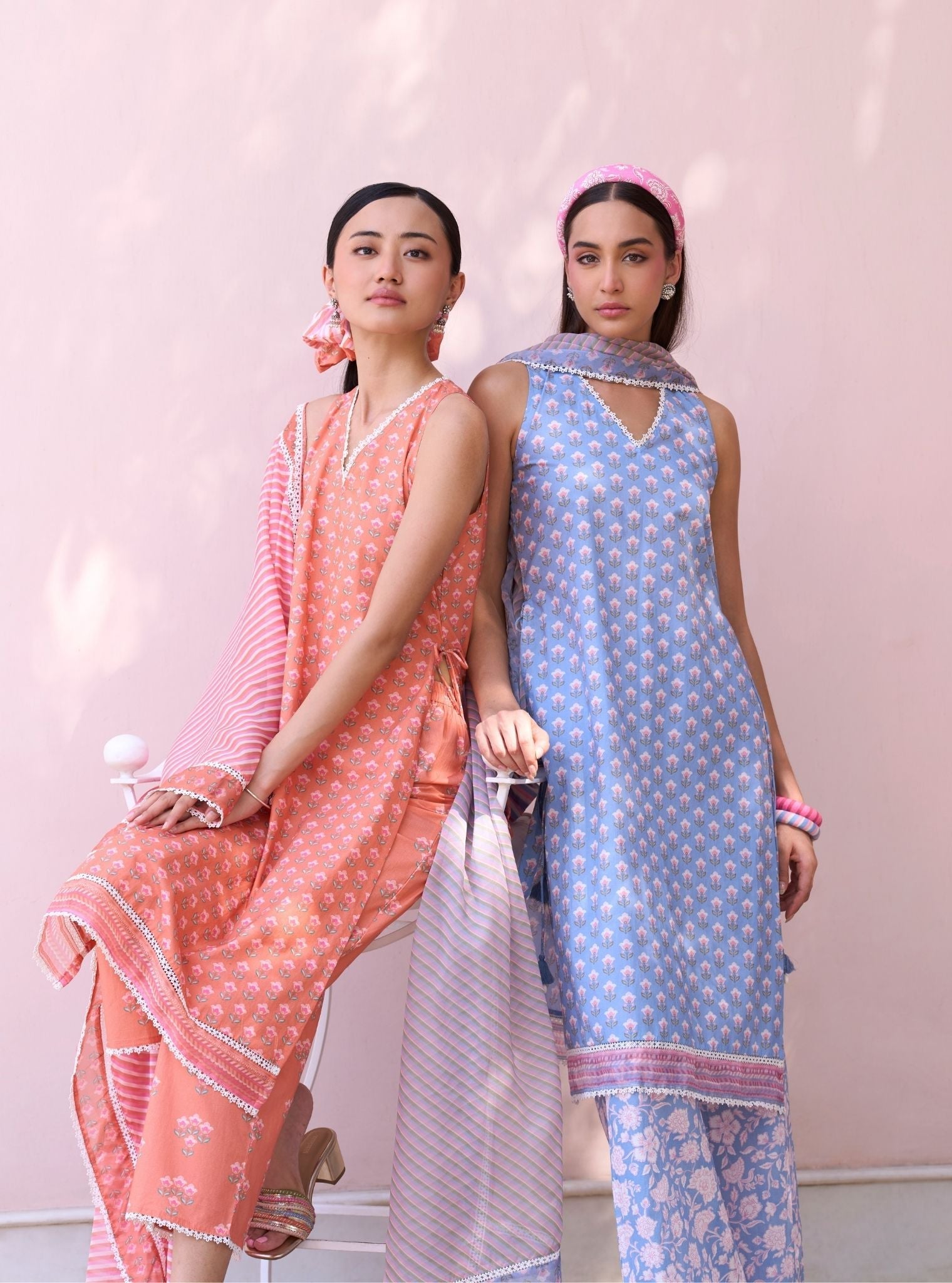 Rajvella Orange Mulmul Cotton Kurta & Pant Set