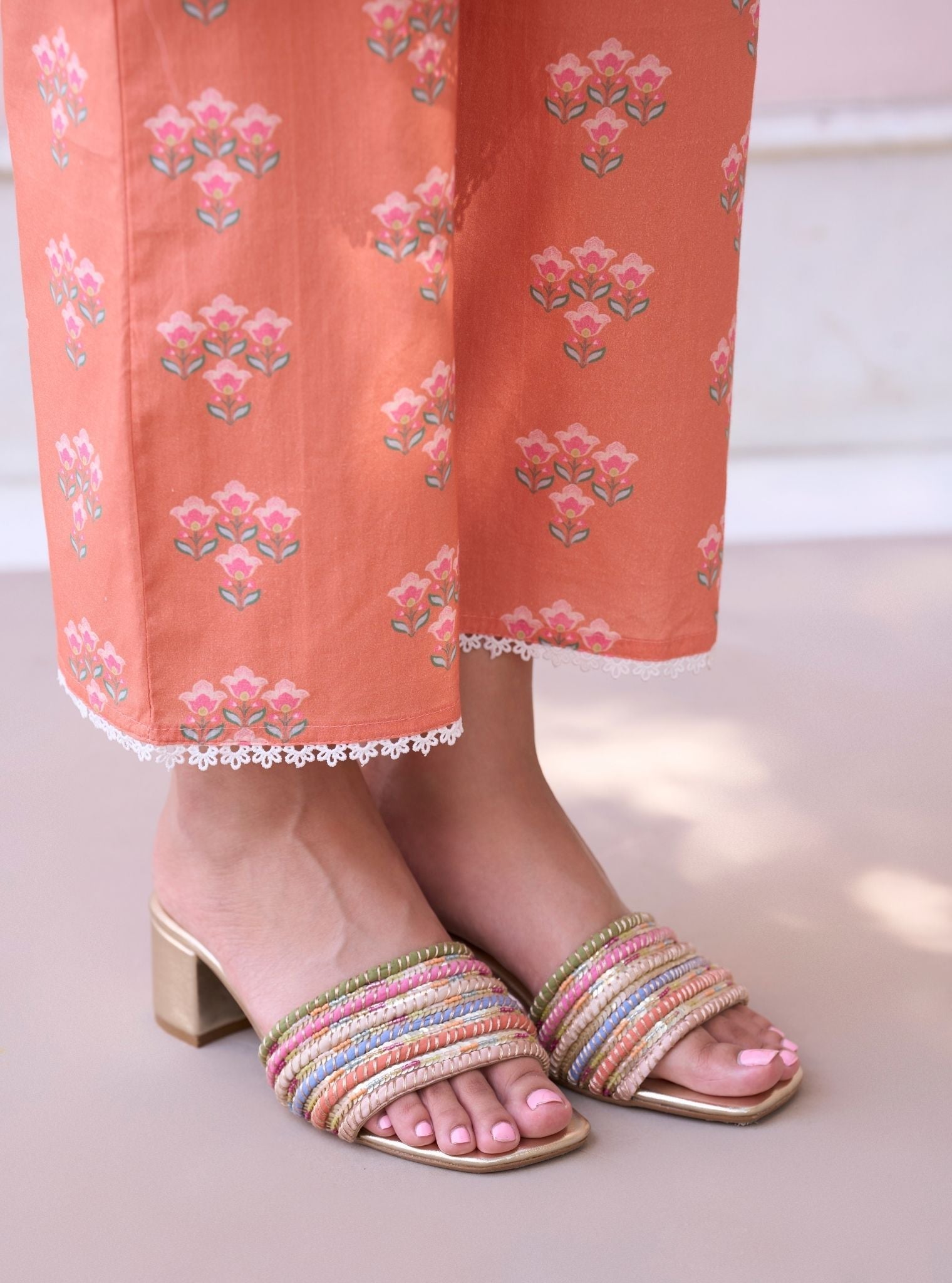 Rajvella Orange Mulmul Cotton Kurta & Pant Set