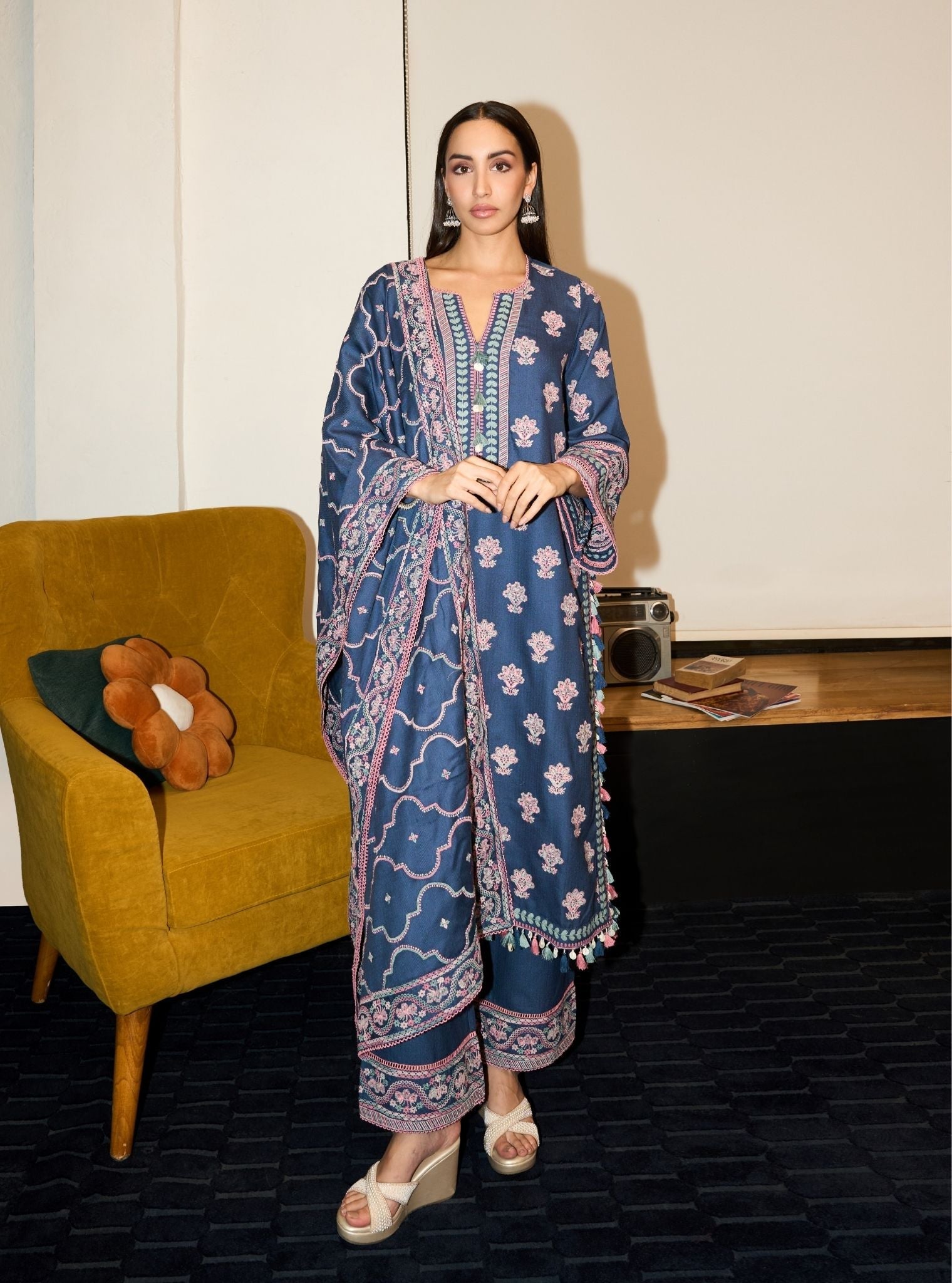 Ophel Wool Navy Kurta Set