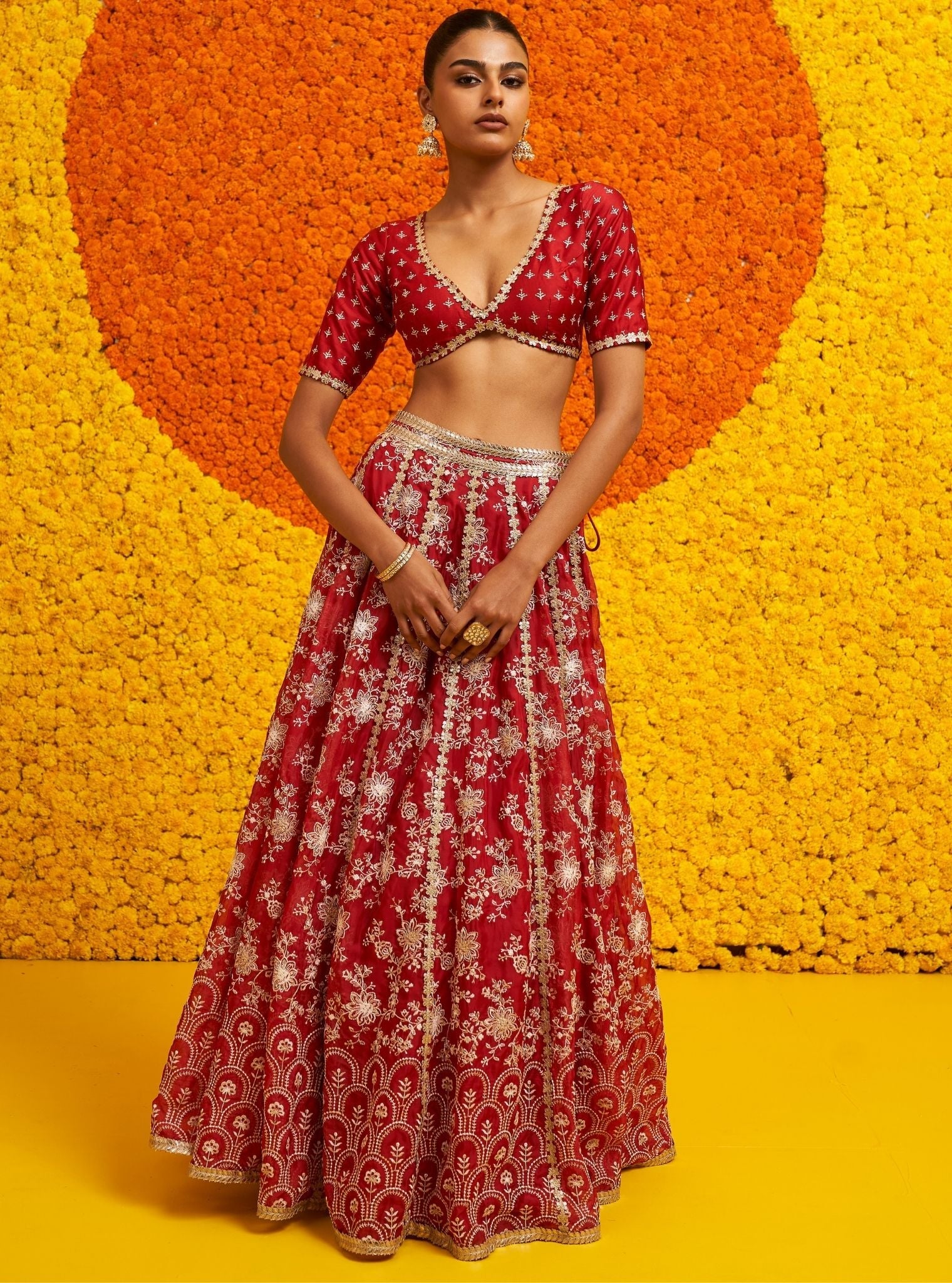 Saiyaara Organza Red Lehenga