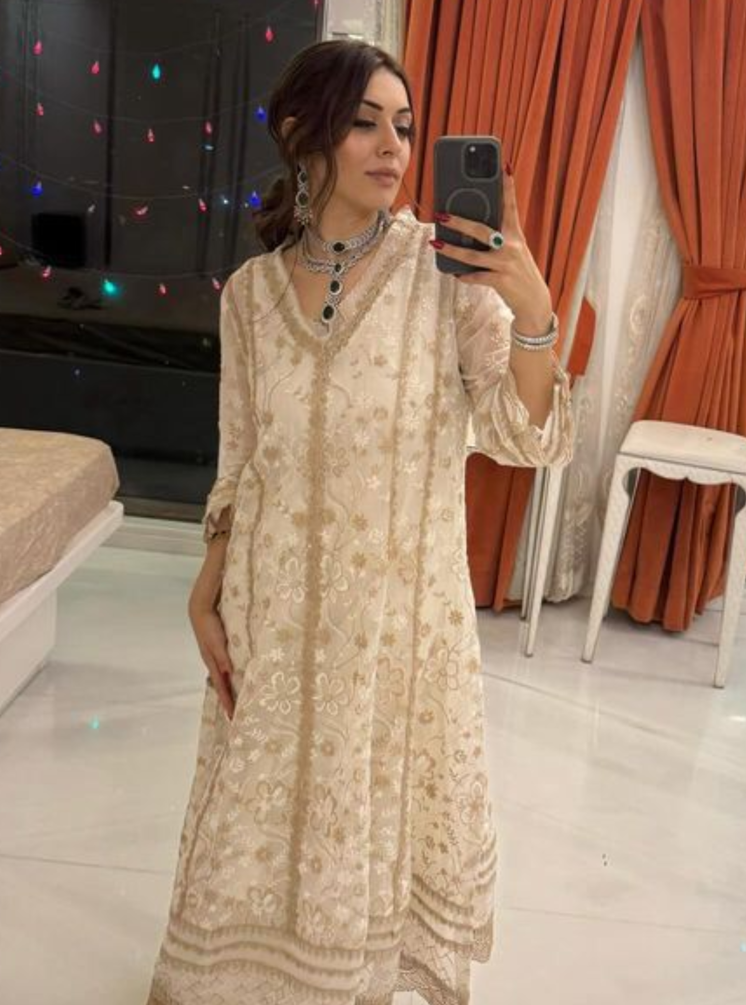 Sirikit Organza Off White Anarkali Kurta Set