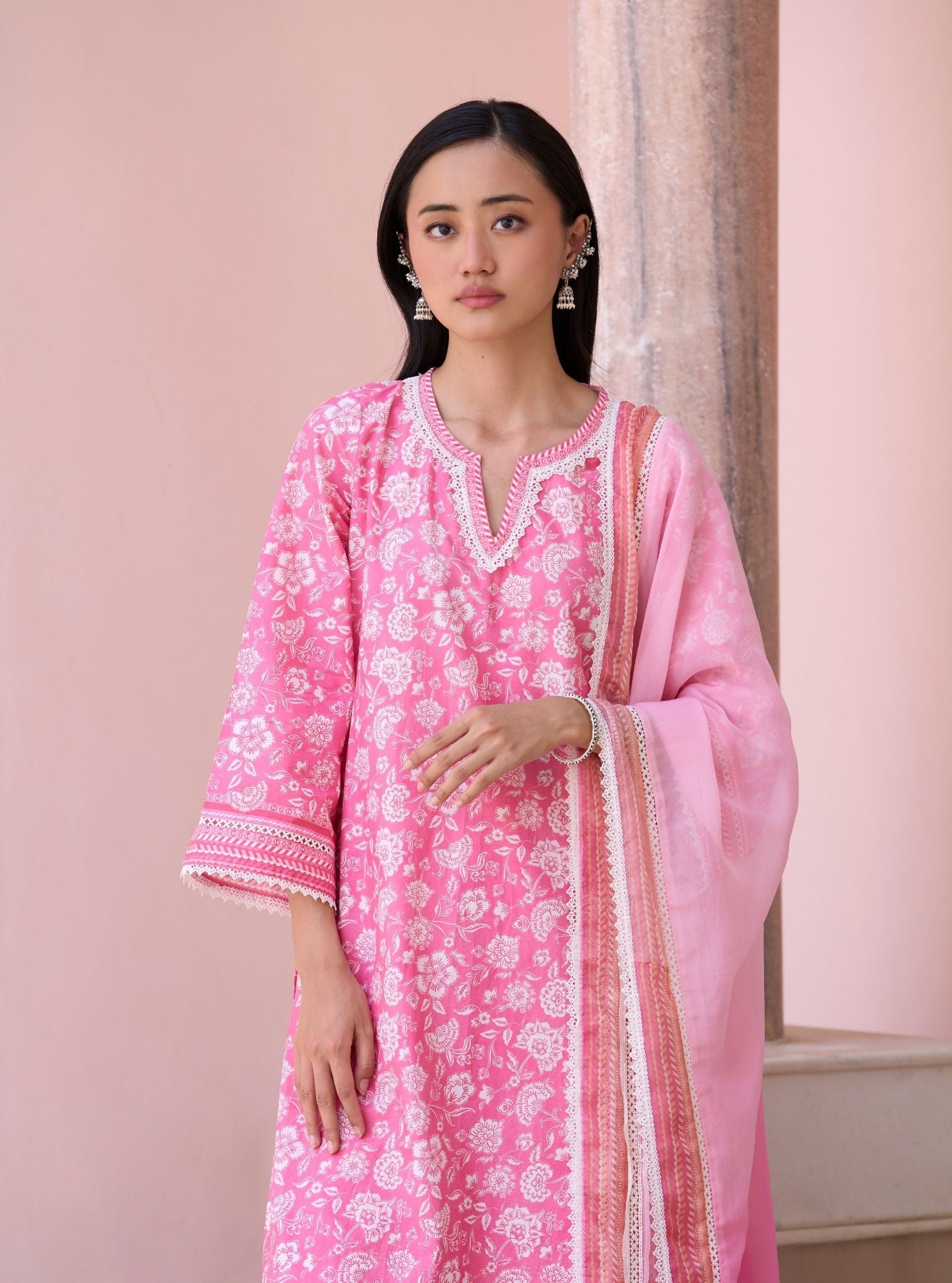 Rosabelle Rani Pink Mulmul Cotton Kurta Set