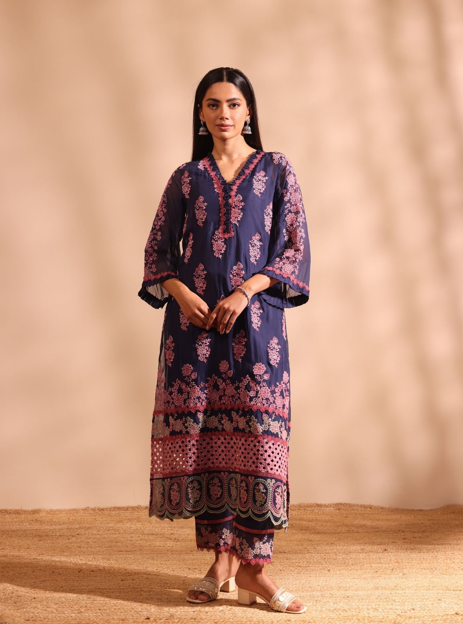Valara Organza Navy Kurta Set