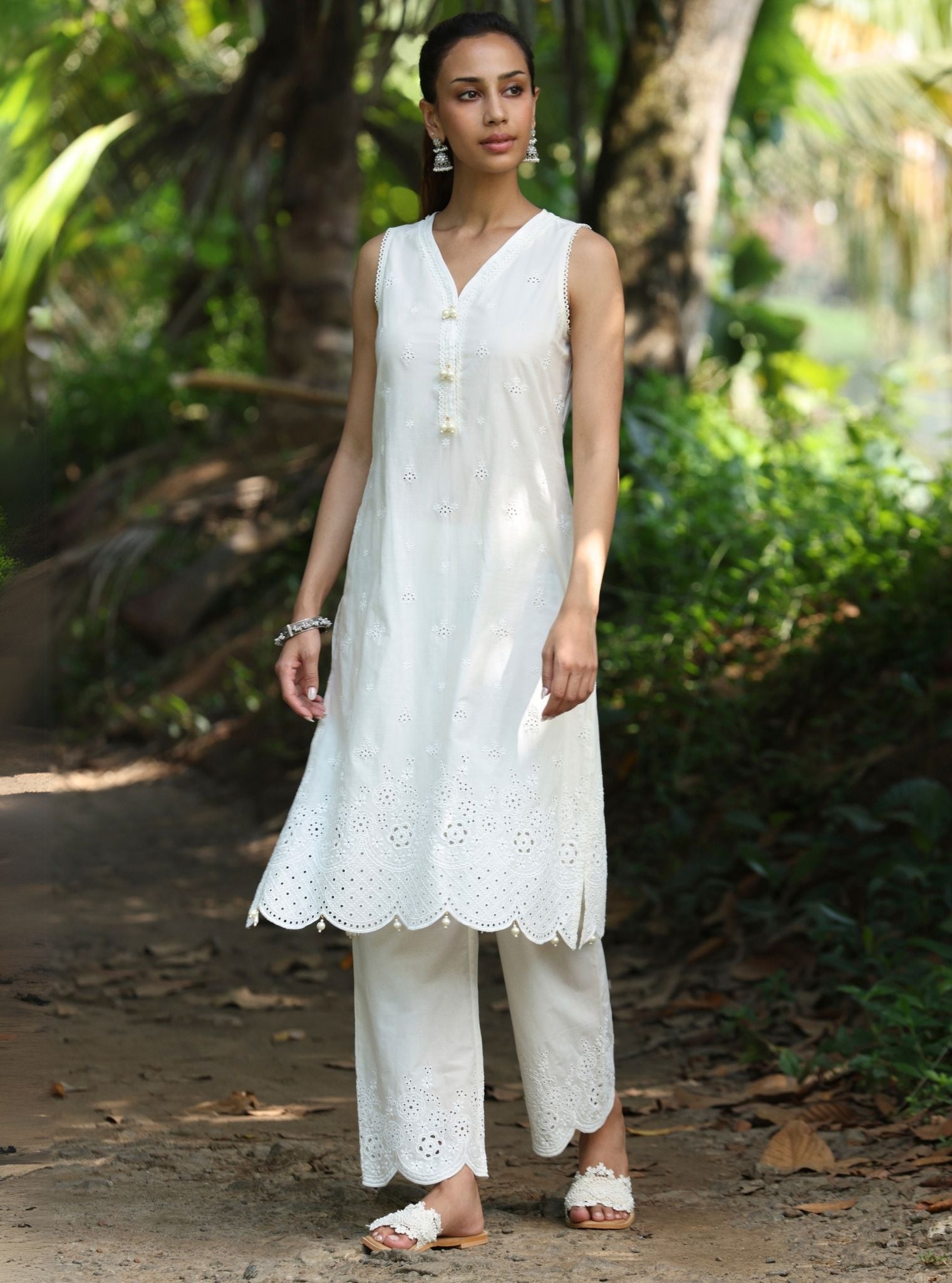 Kora Supima Cotton White Kurta Set