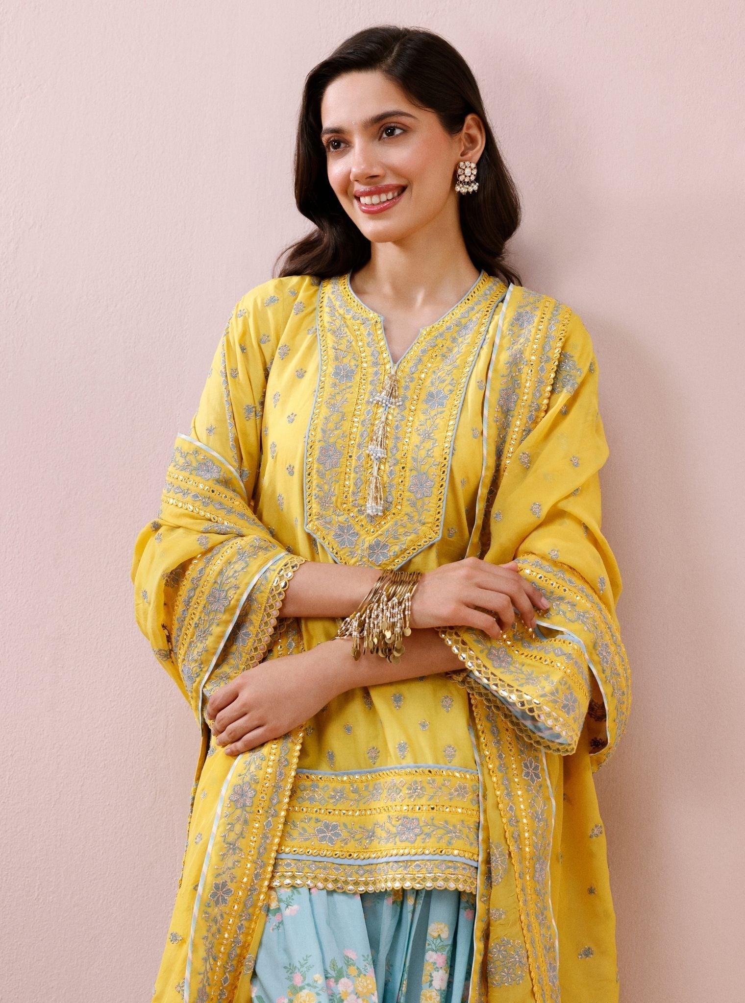 Sivi Supima Cotton Yellow Kurta with Farshi Salwar