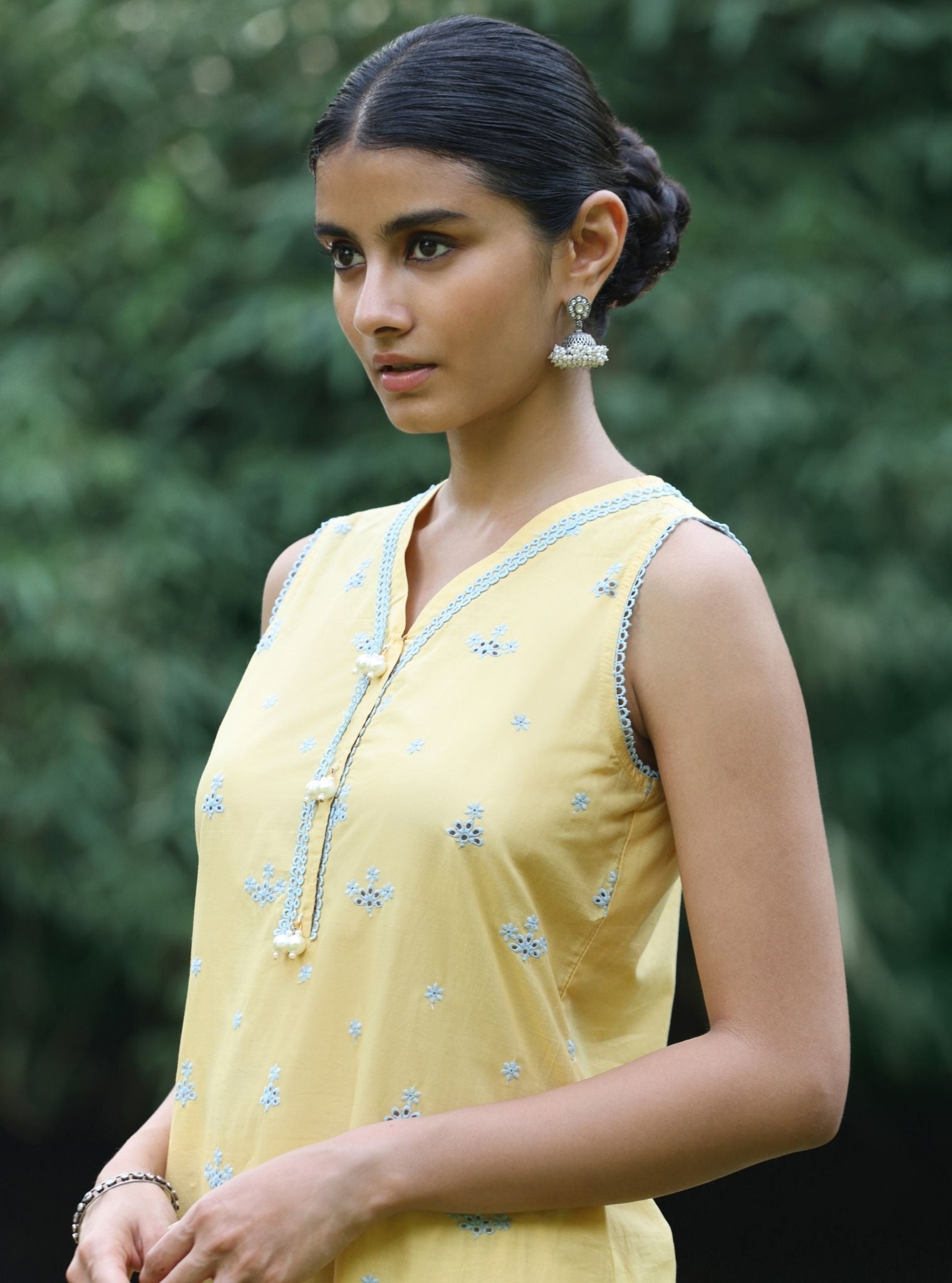 Kora Supima Cotton Yellow Kurta Set