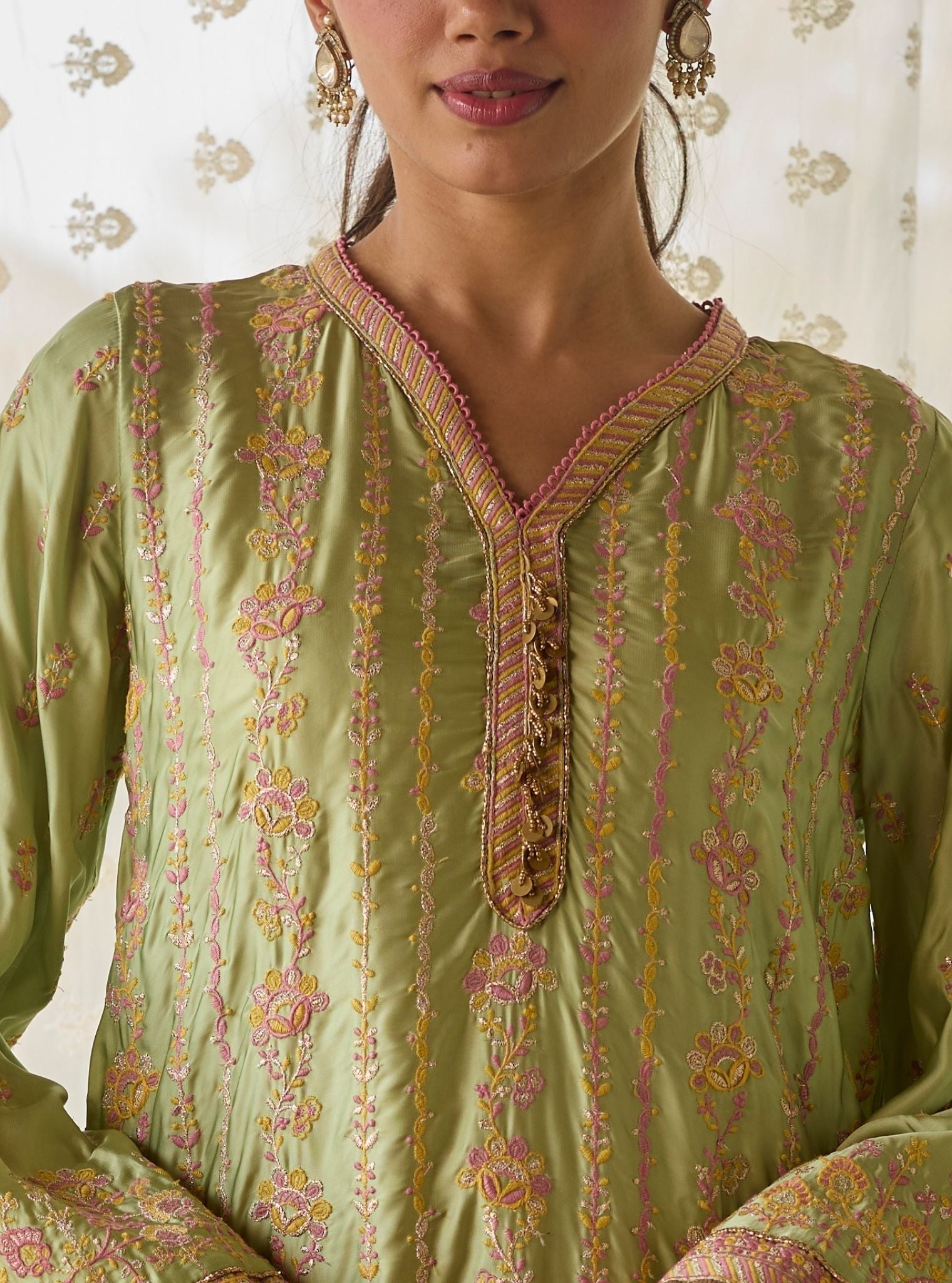 Pralika Bemberg Satin Green Kurta With Farshi Salwar
