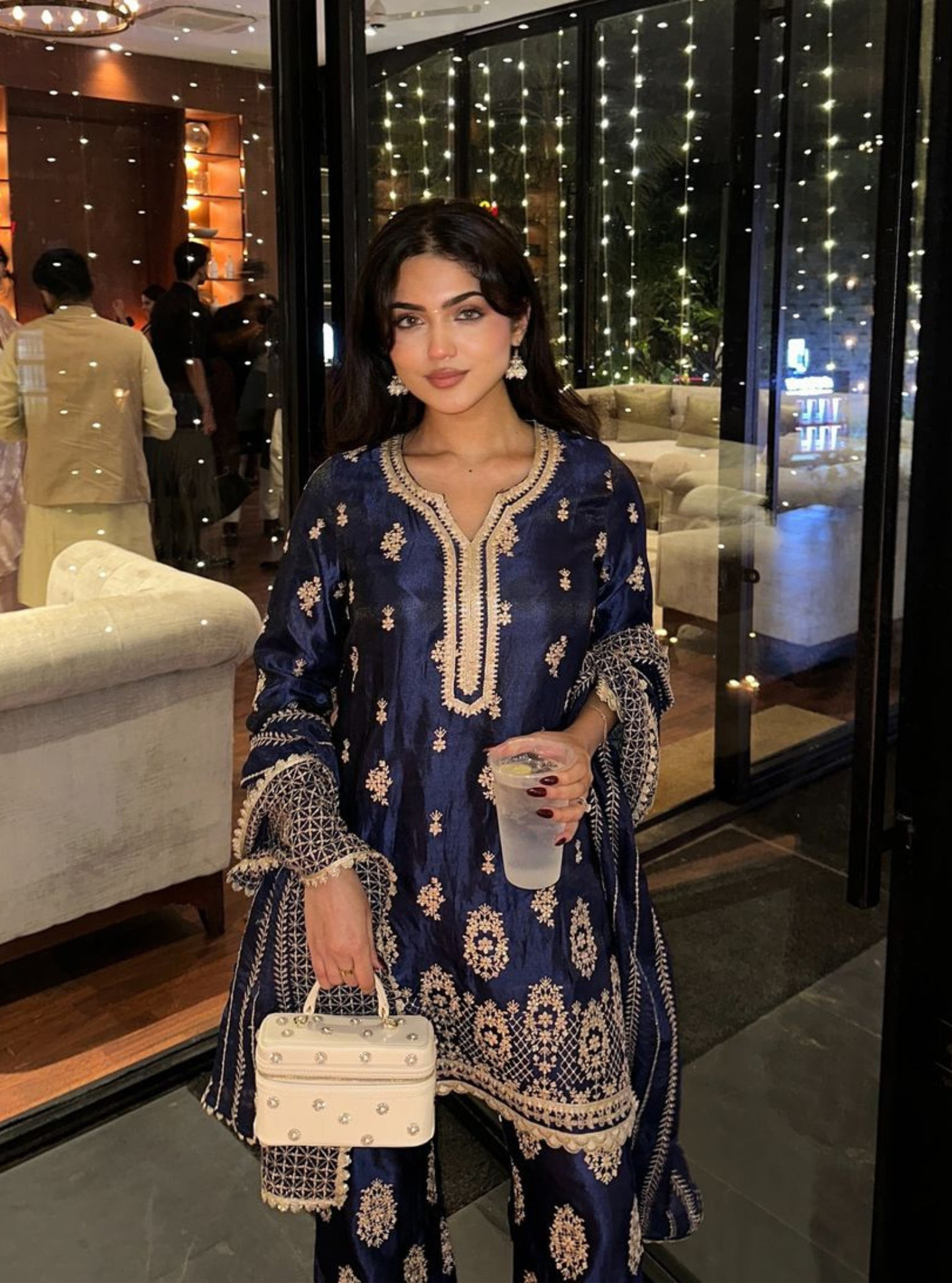 Vaari Luxe Tissue Satin Navy Kurta Set