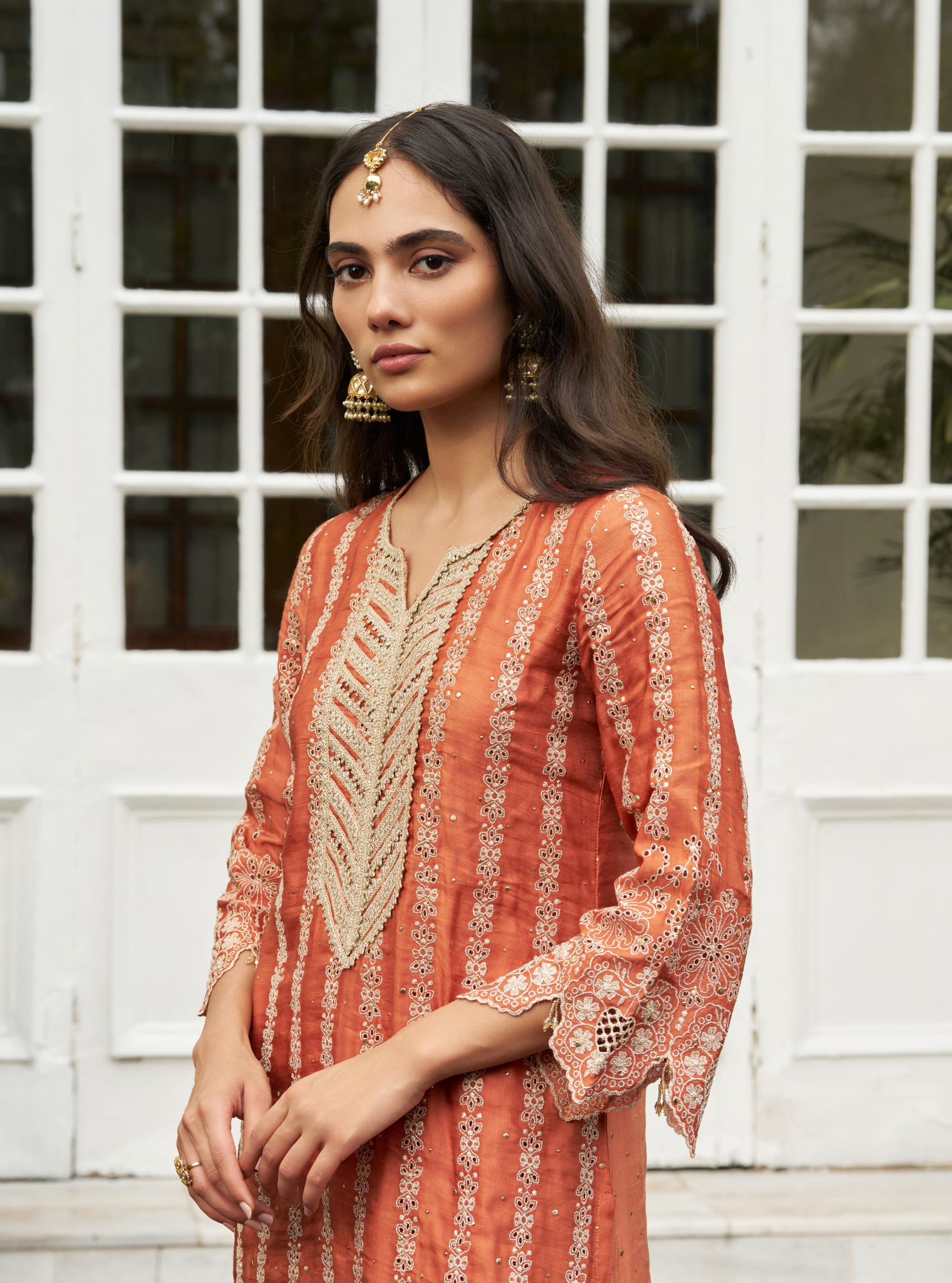 Anantaa Linen Satin Orange Kurta Set