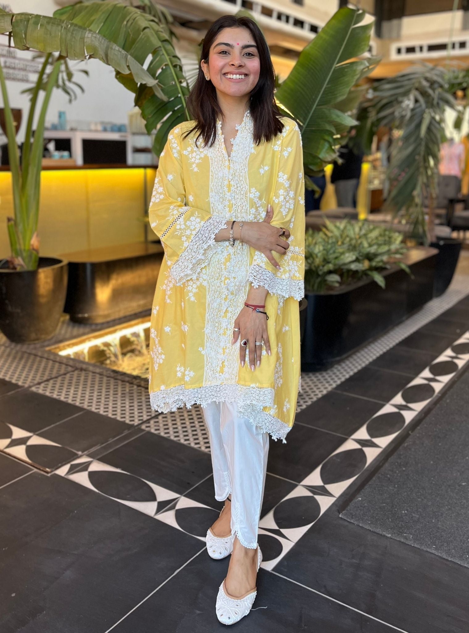 Livia Supima Cotton Yellow Kurta With Supima Cotton Inverted V Hem Pant