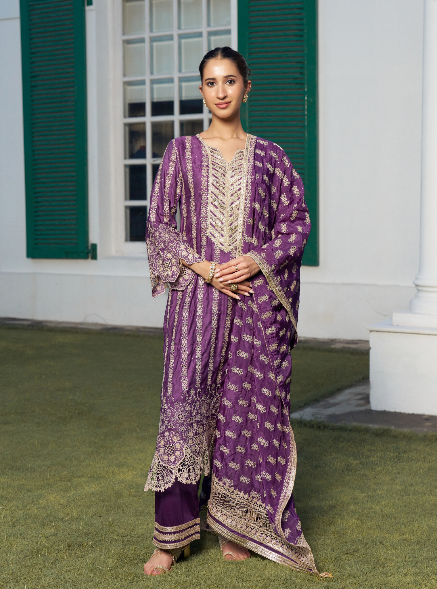 Anantaa Linen Satin Purple Kurta Set