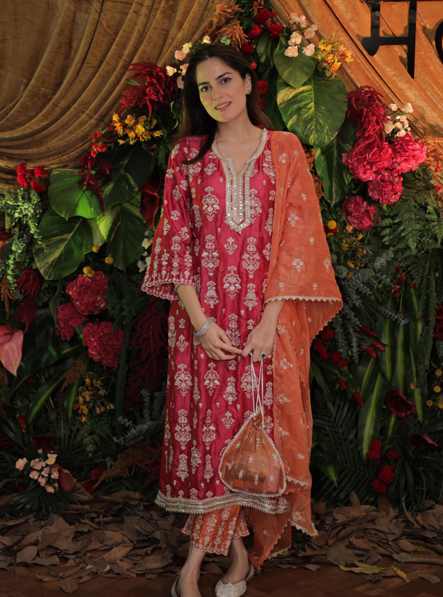 Florentina Cupro Satin Fuschia Kurta Set