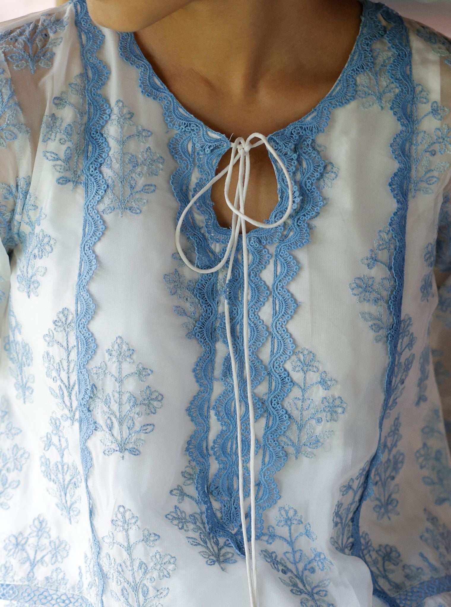 Kollam Organza White Kurta Set