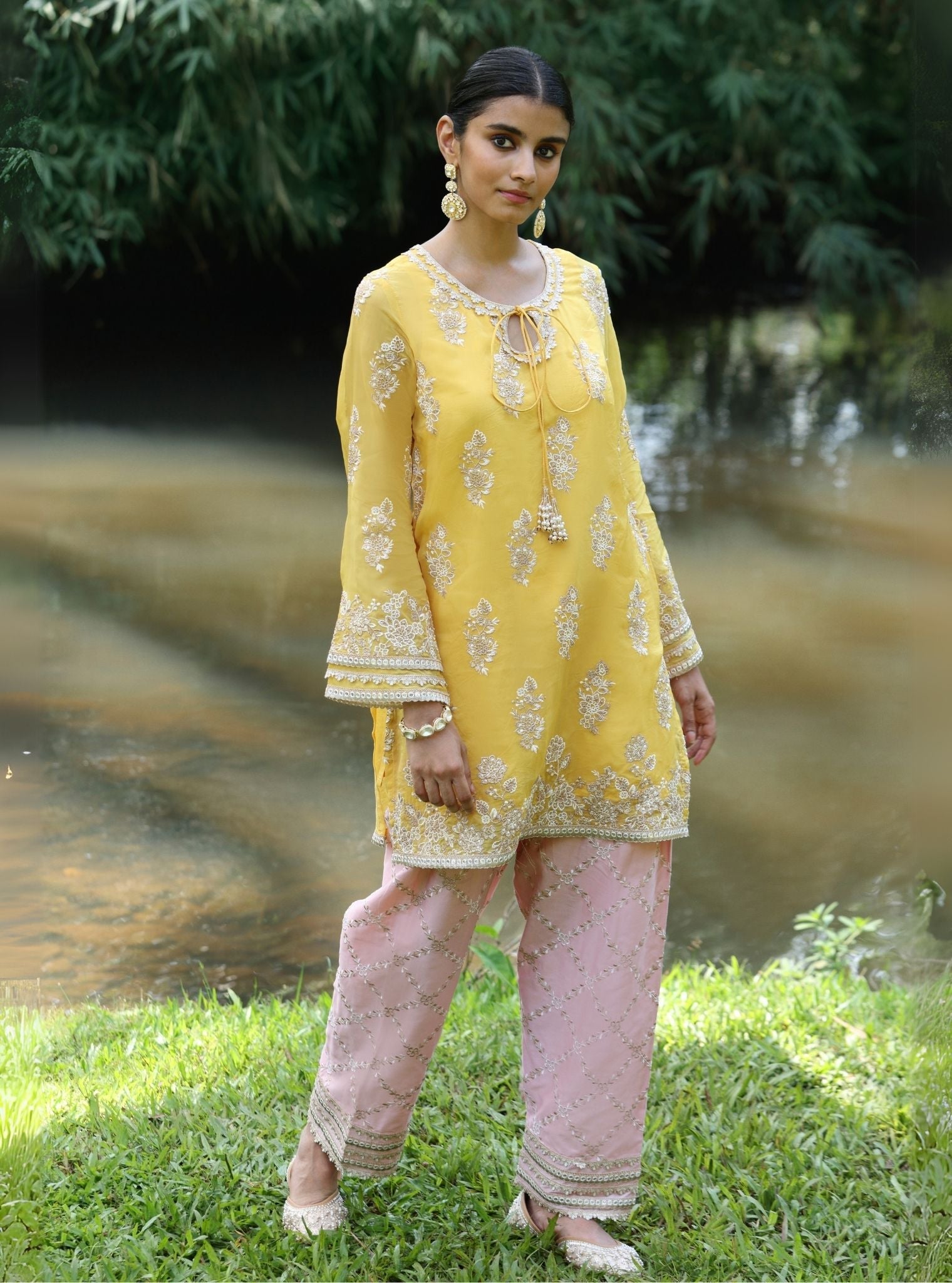 Khwab Organza Yellow Kurta Set