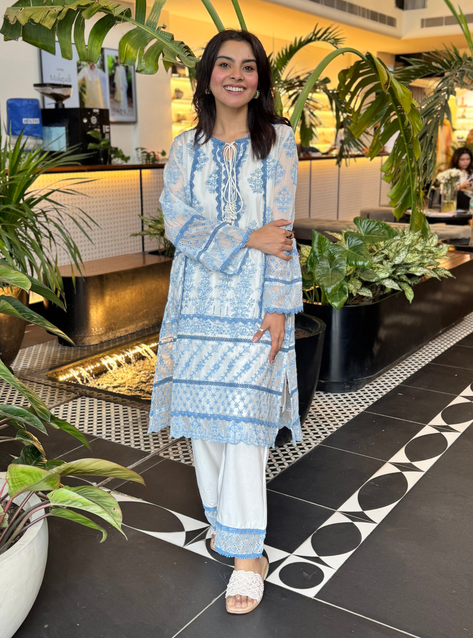 Kollam Organza White Kurta Set