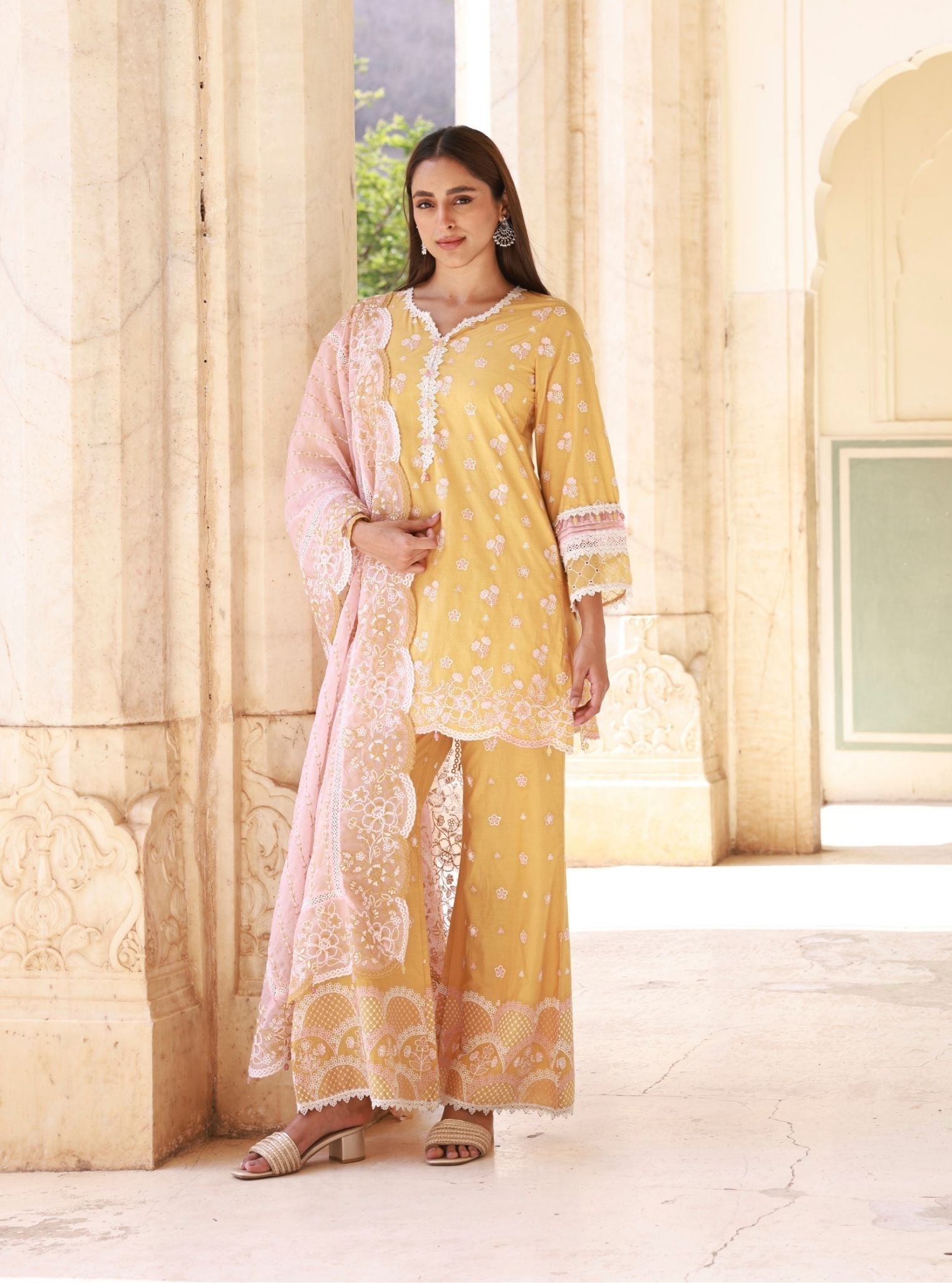 Kaveera Supima Cotton Mustard Kurta Set