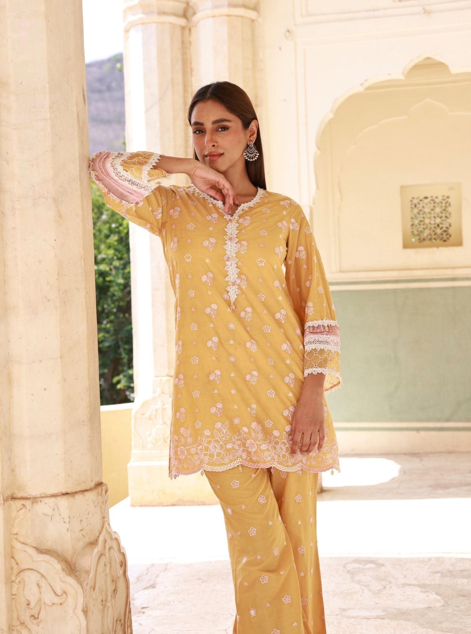 Kaveera Supima Cotton Mustard Kurta Set