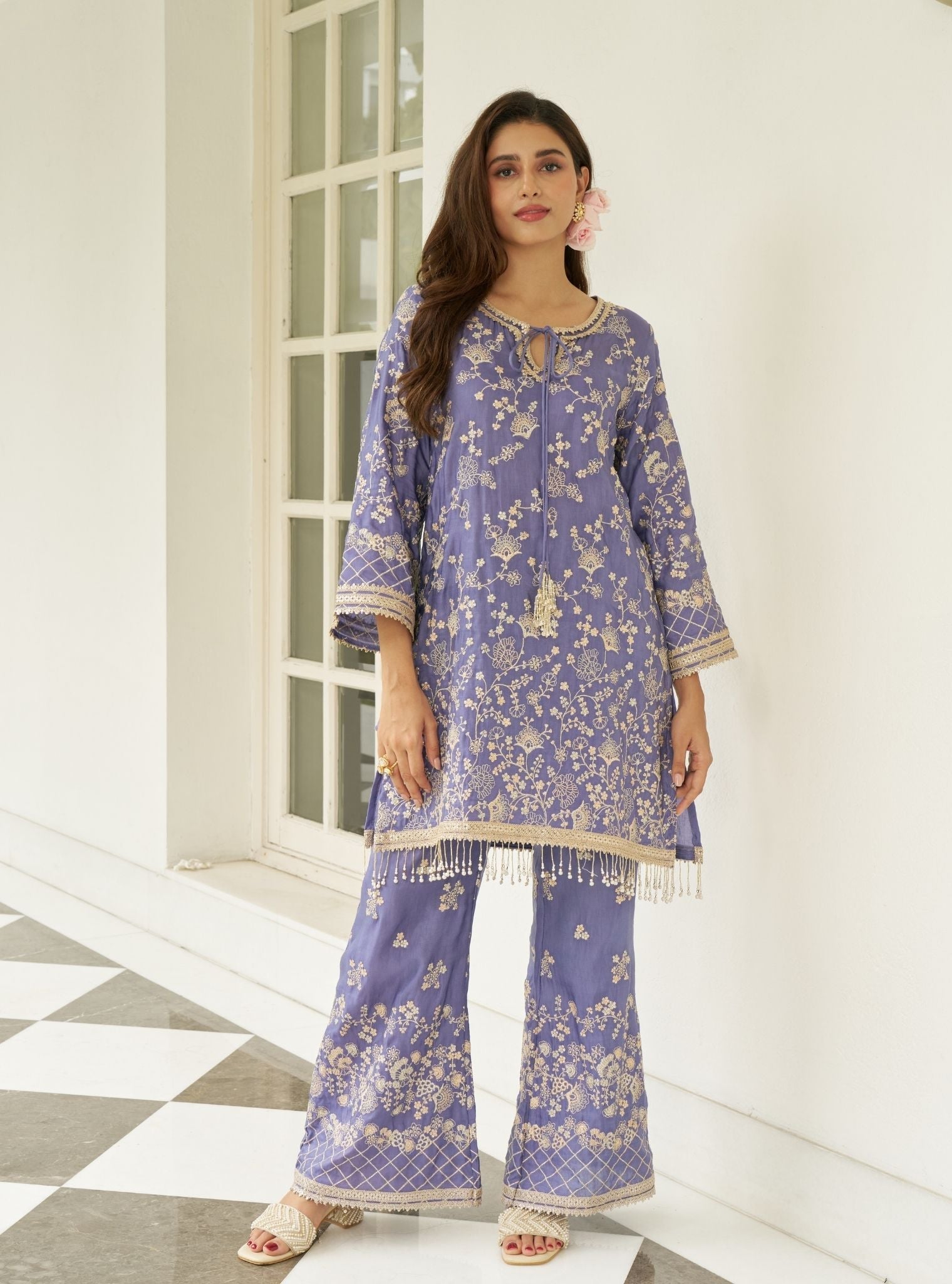 Manwa Linen Satin Violet Kurta Set
