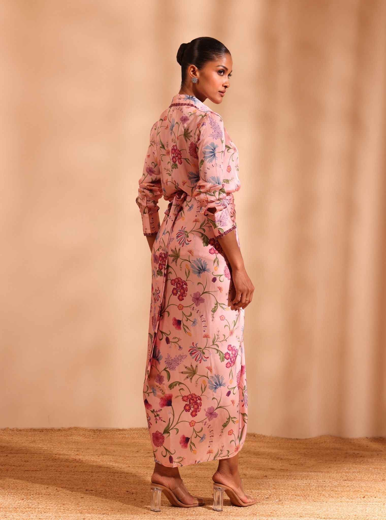Hasi Cupro Satin Printed Pink Co-ord Set