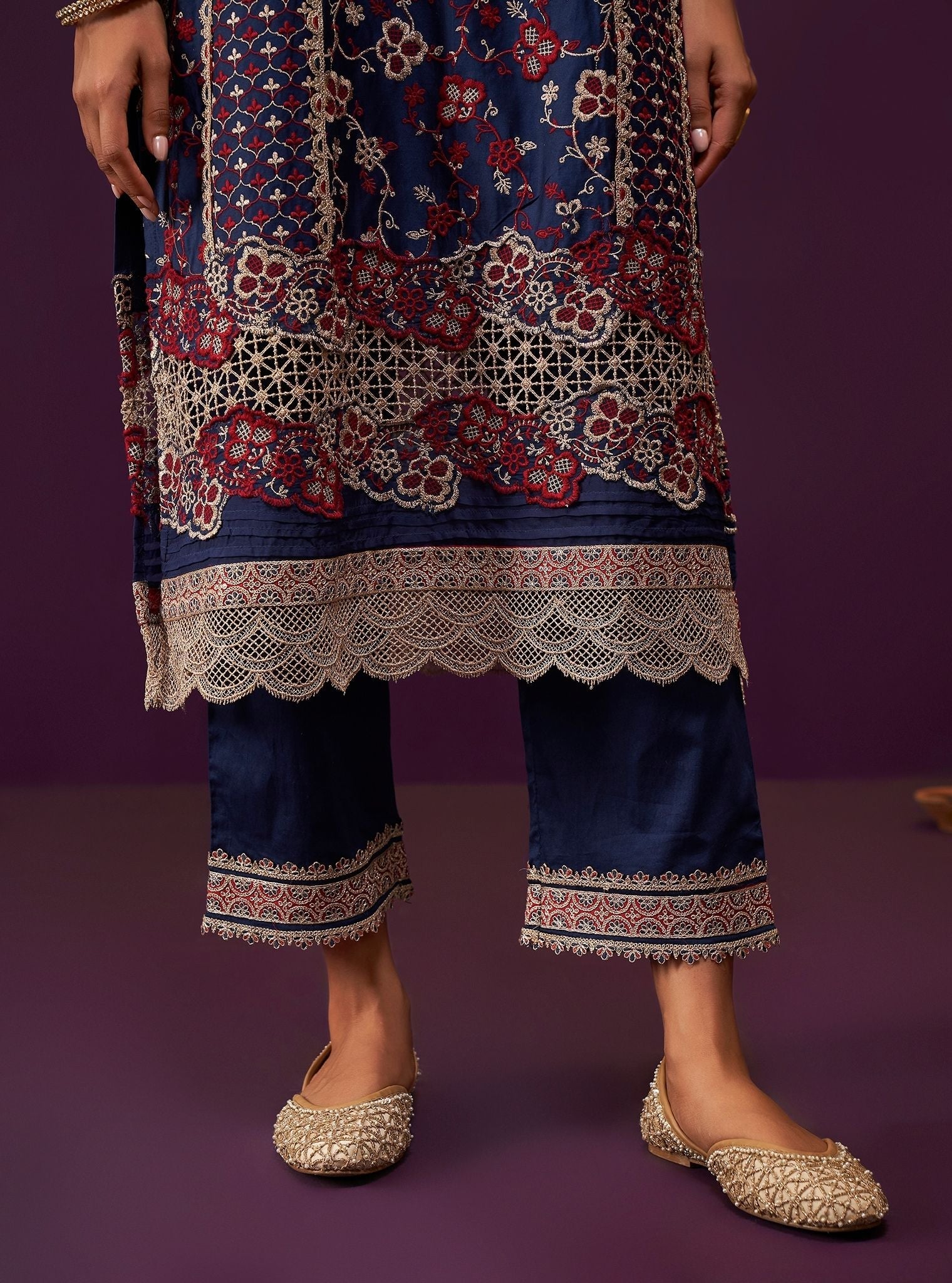 Anchali Pima Satin Navy Kurta Set