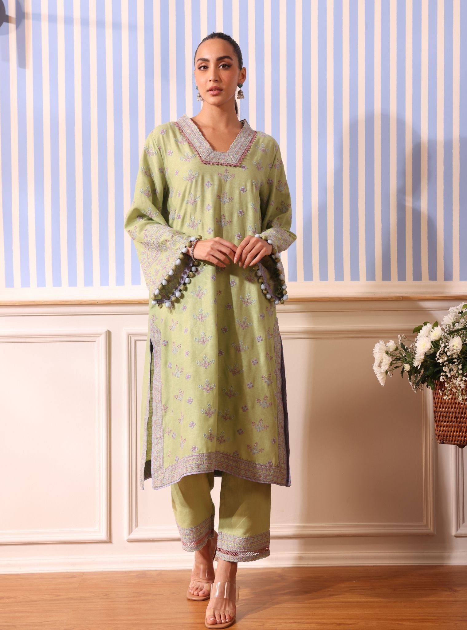Shileh Linen Green Kurta Set
