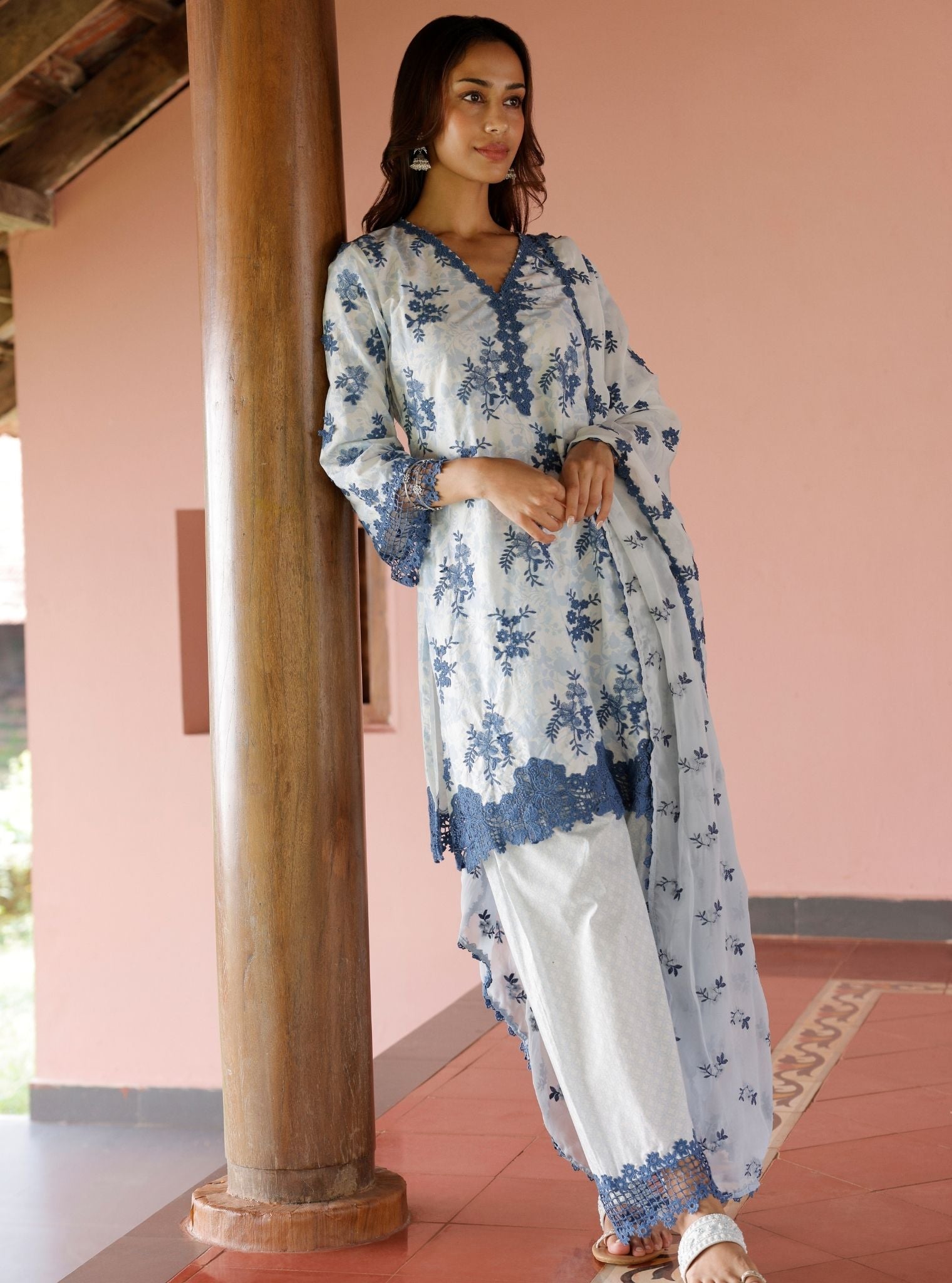 Yamya Supima Cotton Print Blue Kurta Set