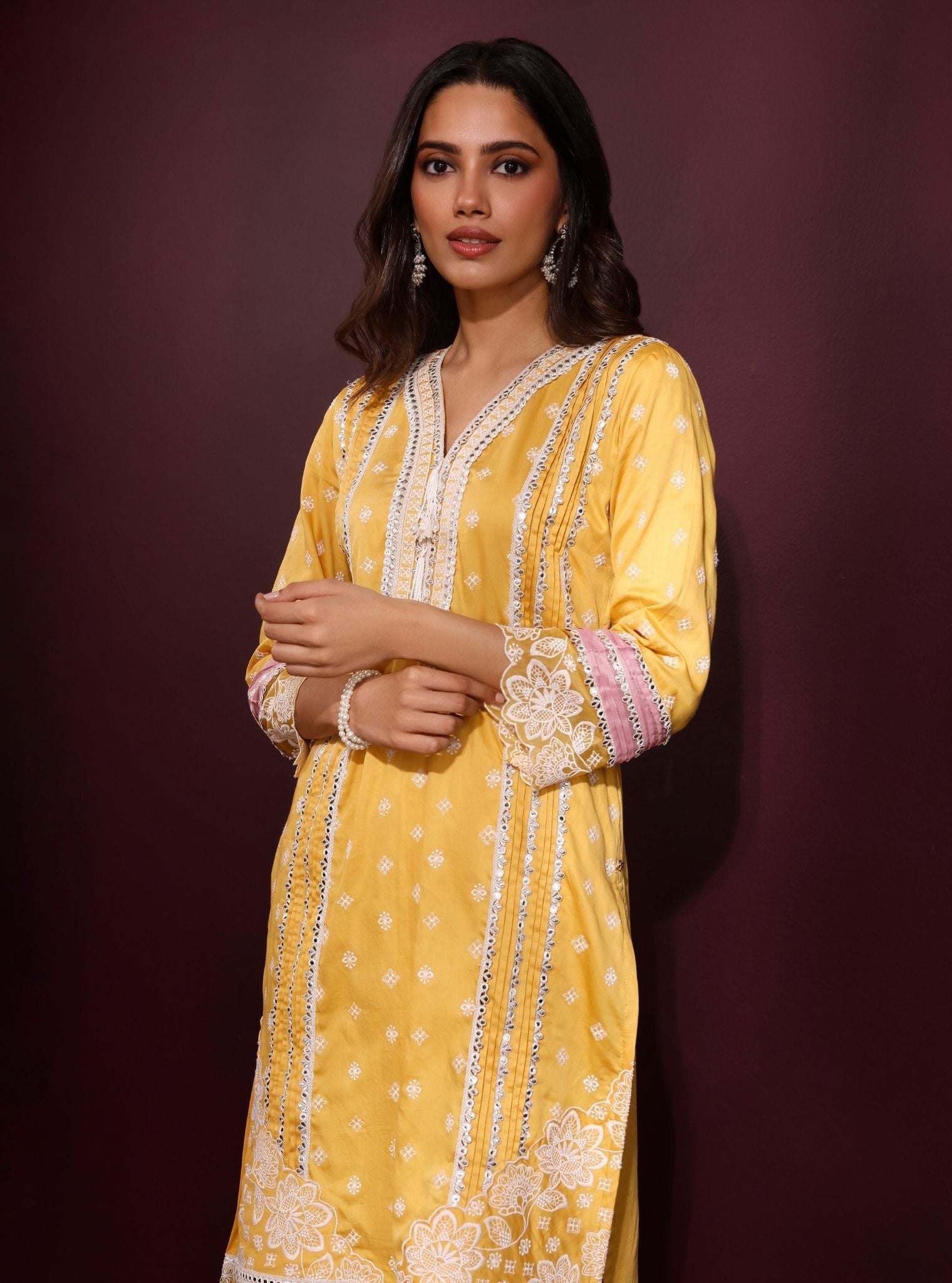 Pira Pima Satin Mustard Kurta Set