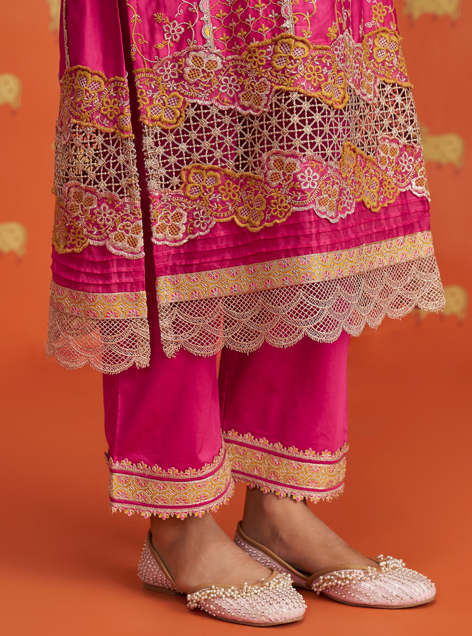Anchali Pima Satin Fuschia Kurta Set
