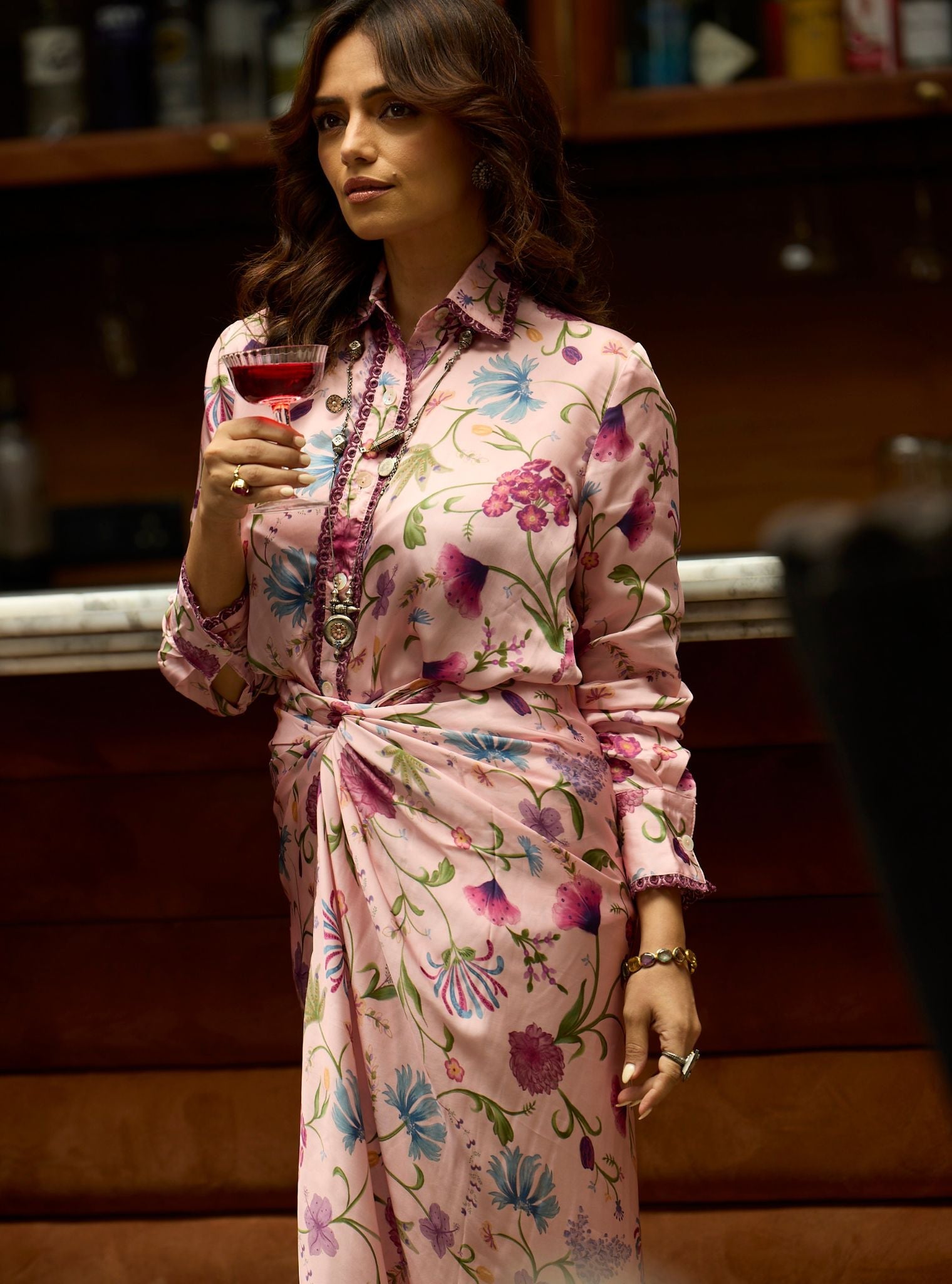 Hasi Cupro Satin Printed Pink Co-ord Set