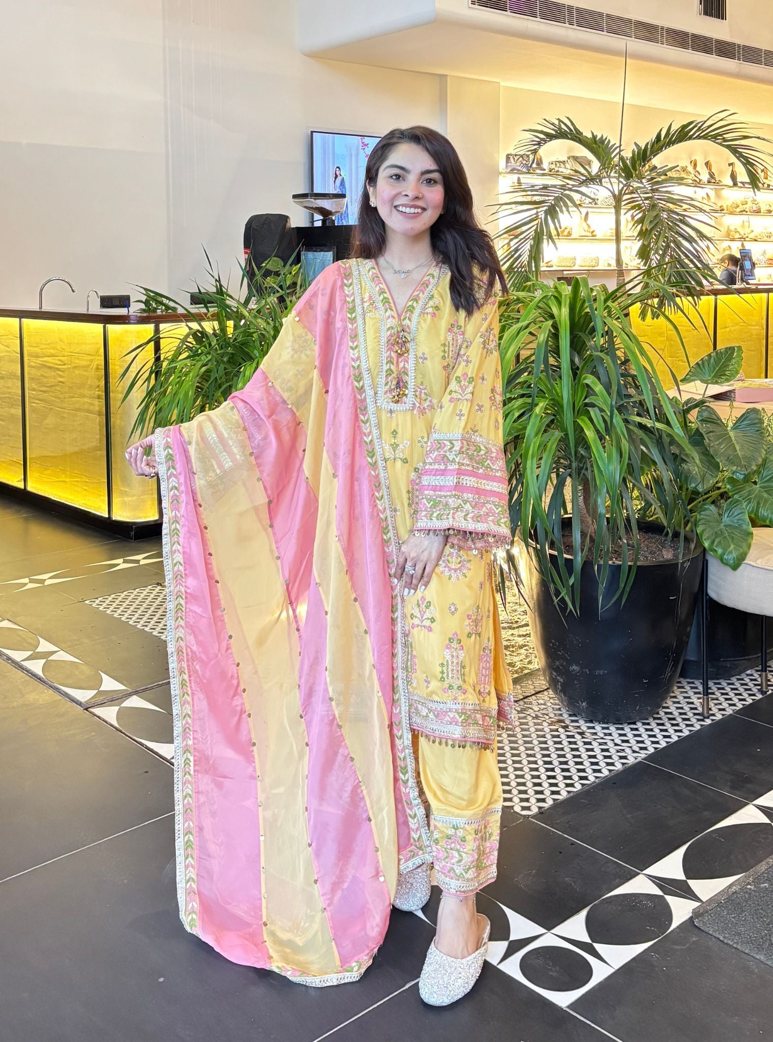 Noreya Lawn Mustard Kurta With Farshi Salwar