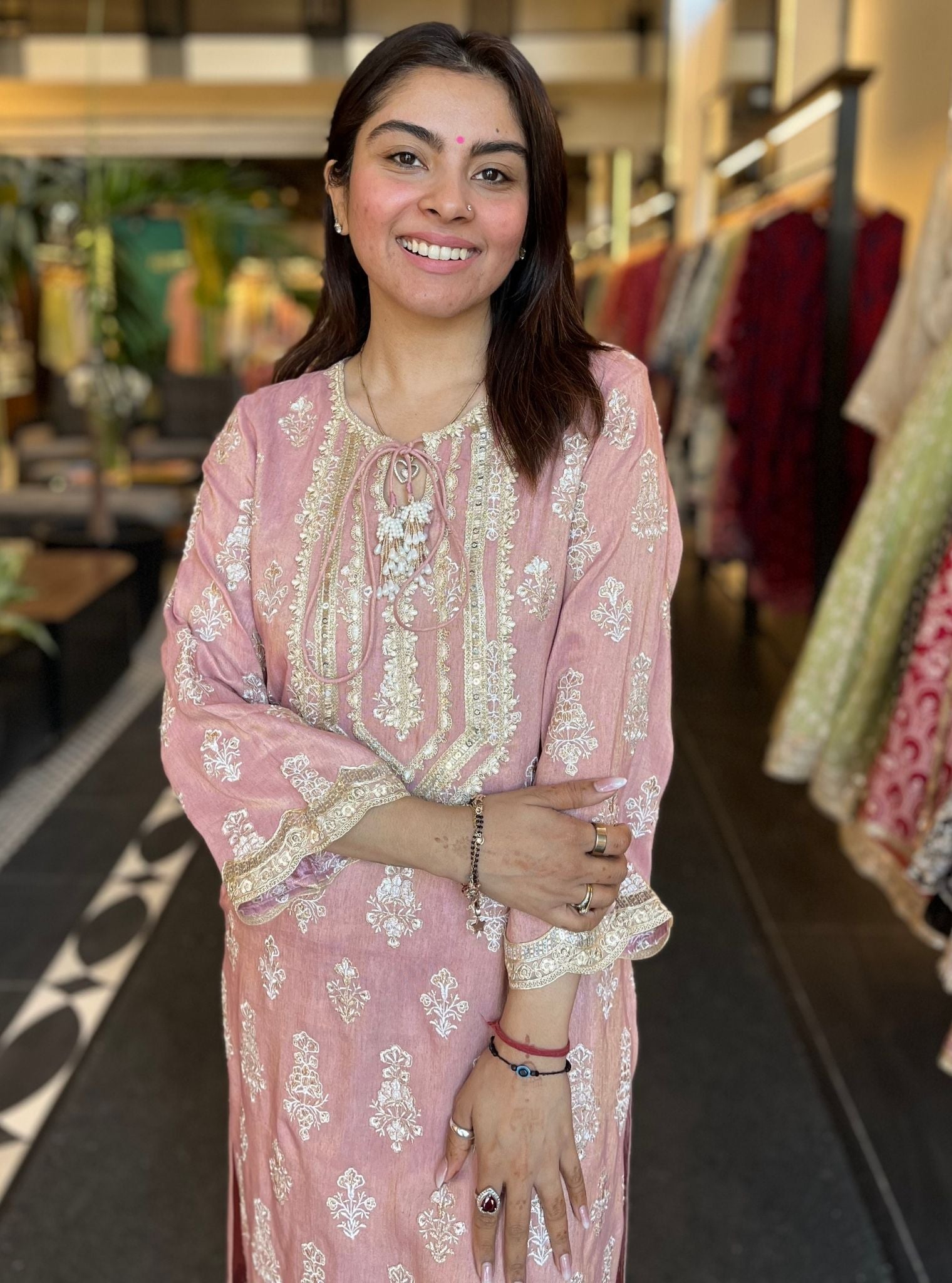 Intira Tissue Linen Pink Kurta Set