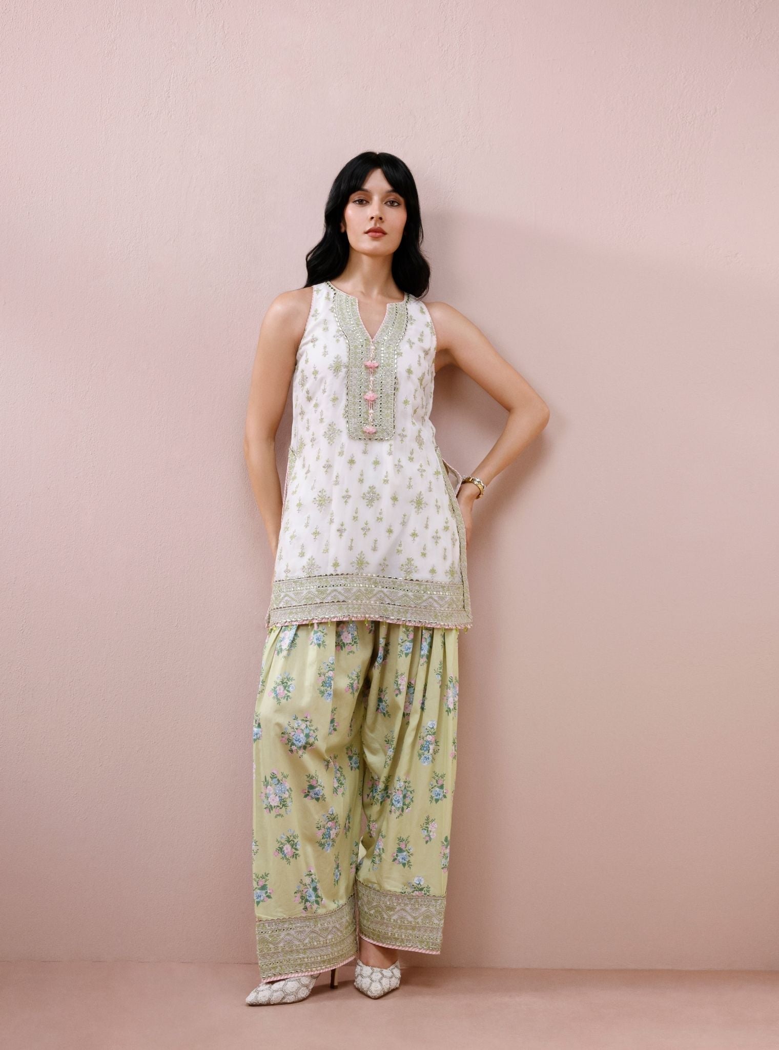 Elaan Organza Off-White Kurta with Farshi Salwar