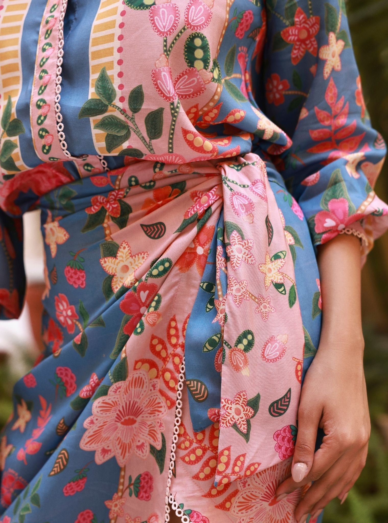 Raisa Lawn Printed Dark Denim Shirt With Skirt