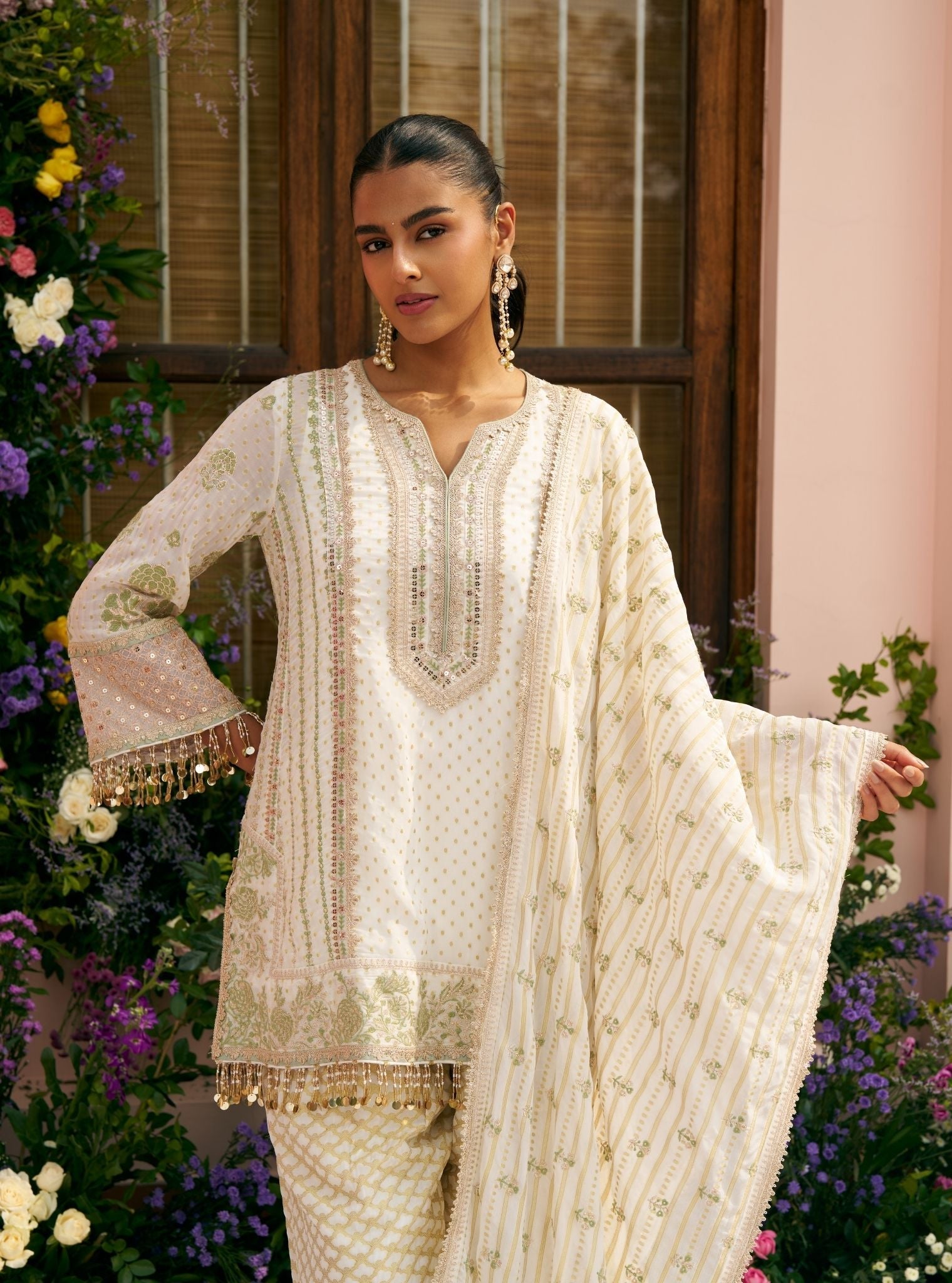Panchi Banarsi Off White Kurta With Farshi Salwar