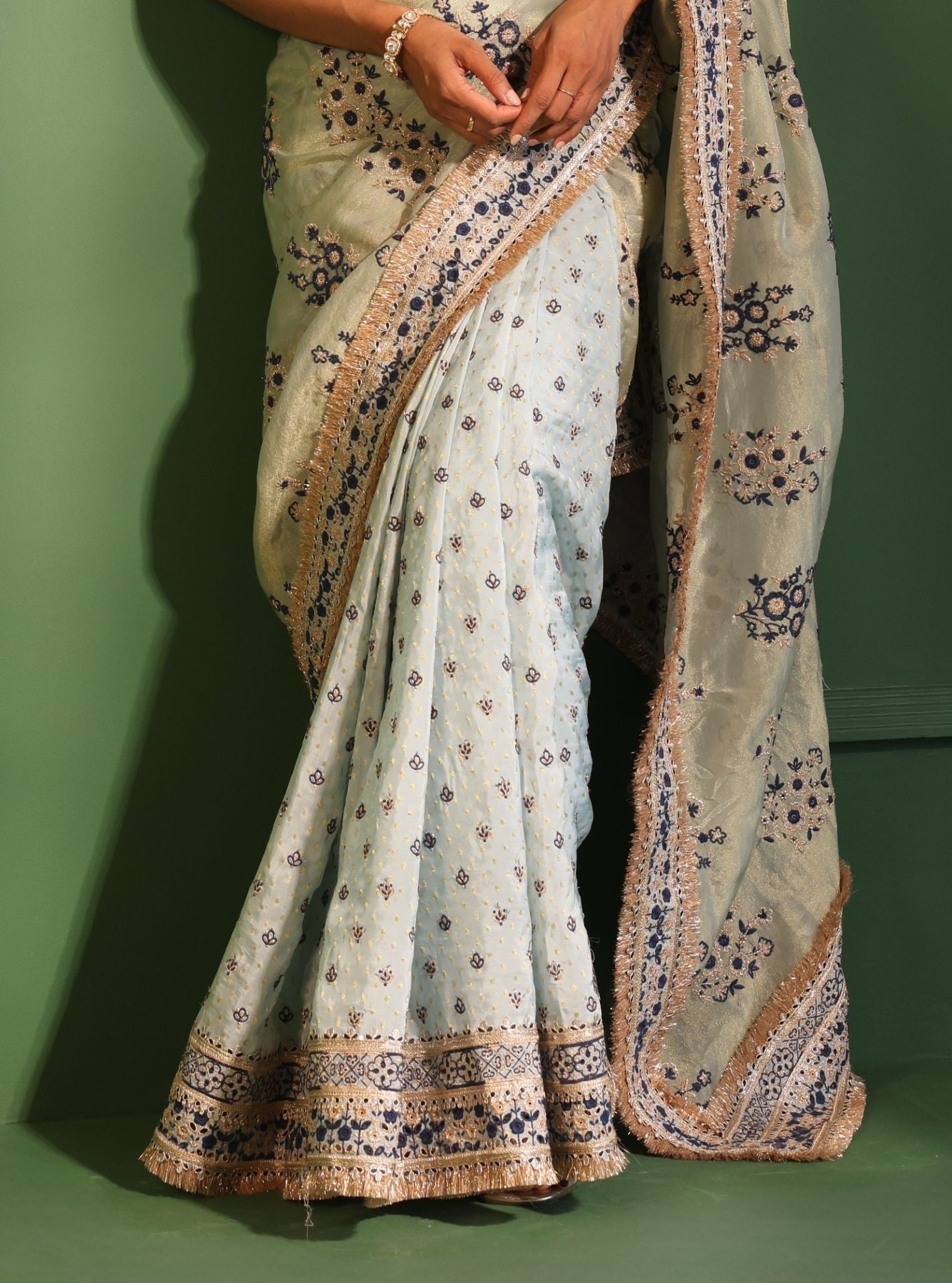 Mohra Lurex Organza + Banarsi Blue Saree