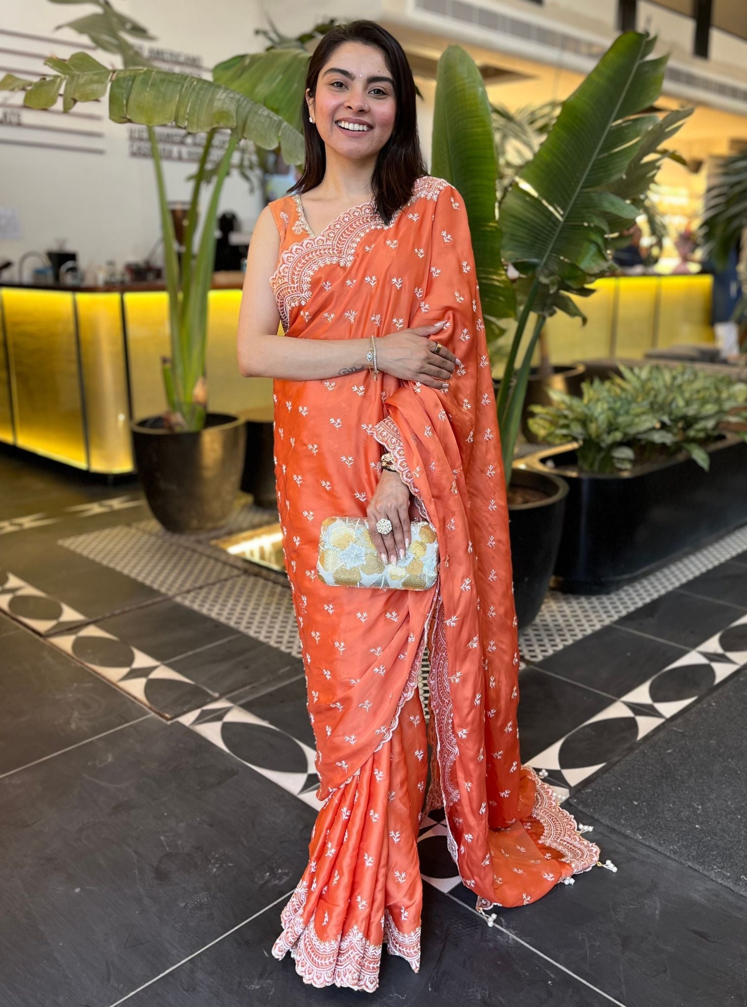 Bindiya Organza Satin Orange Saree