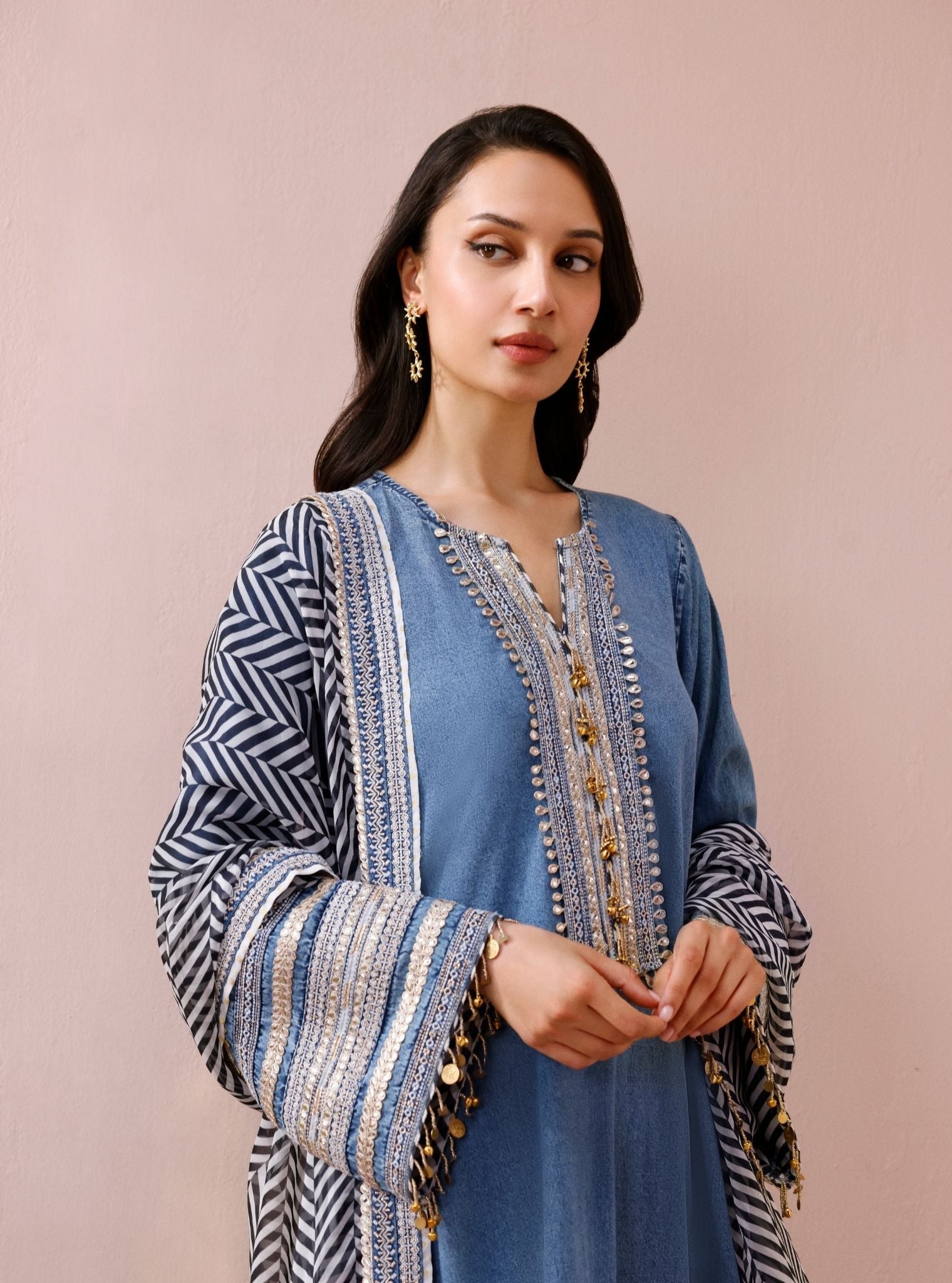 Samvi Denim Long Kurta Set