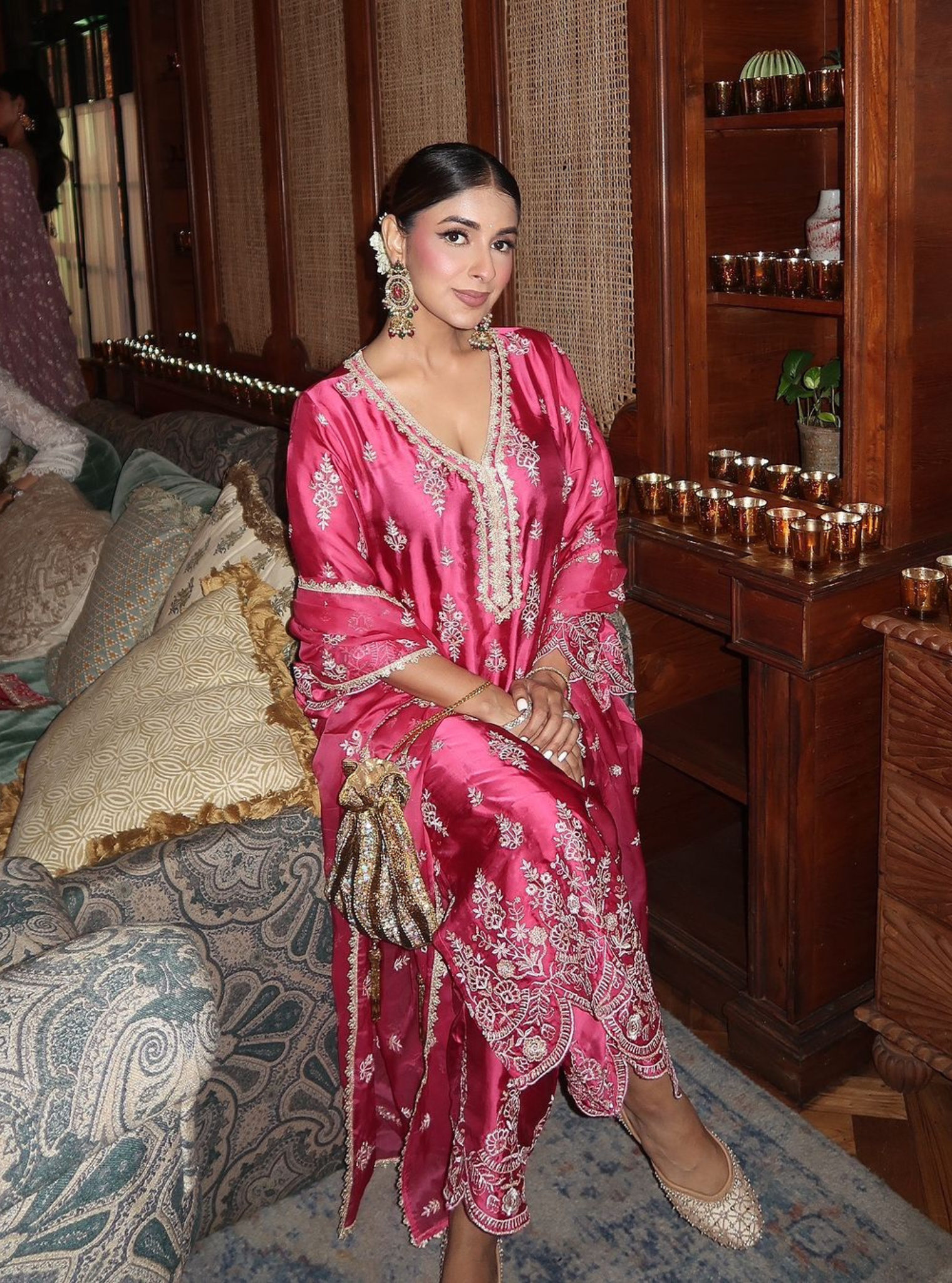 Emon Cupro Satin Fuschia Kurta Set