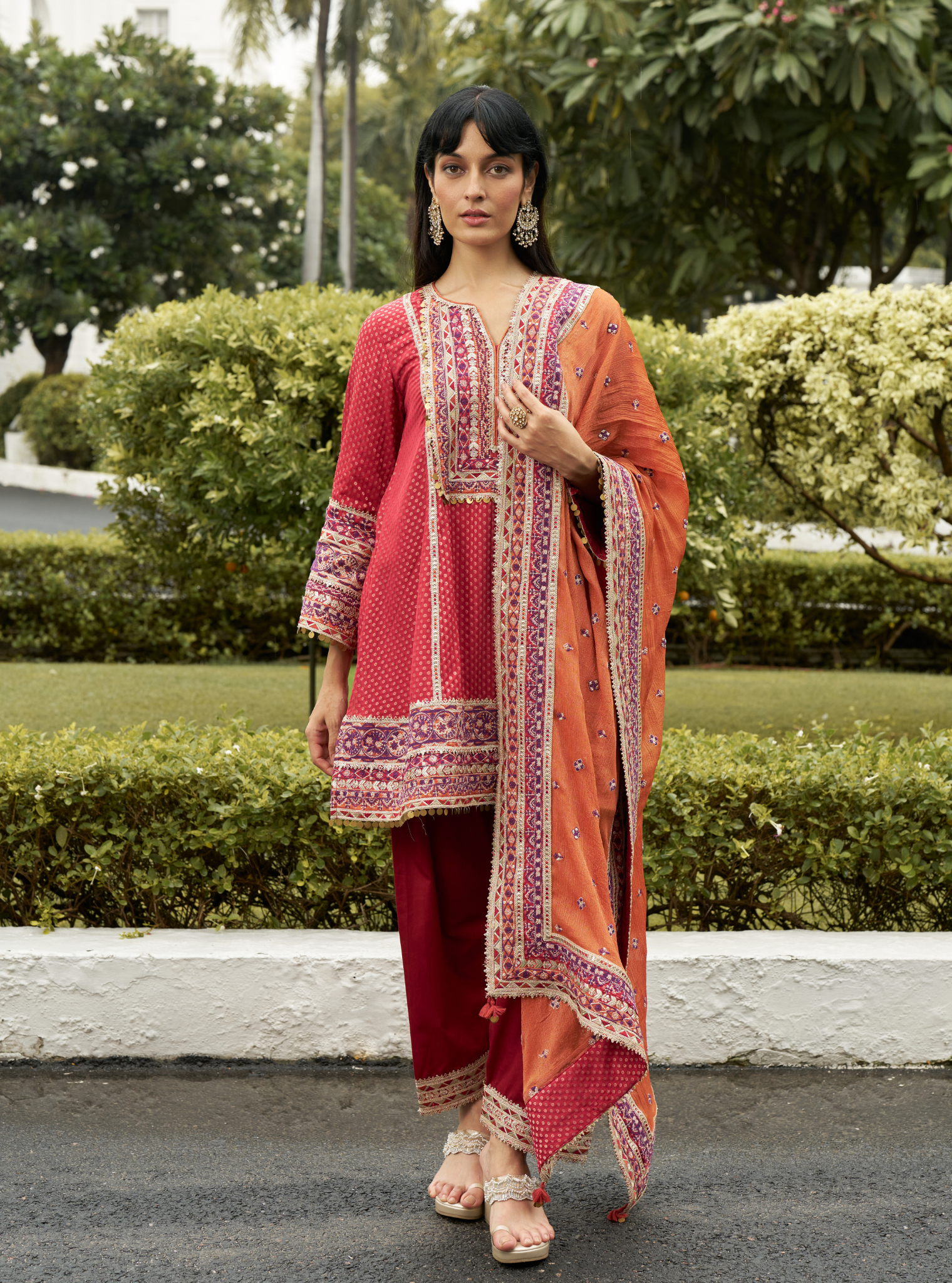 Utsavi Red Banarsi Kurta Set