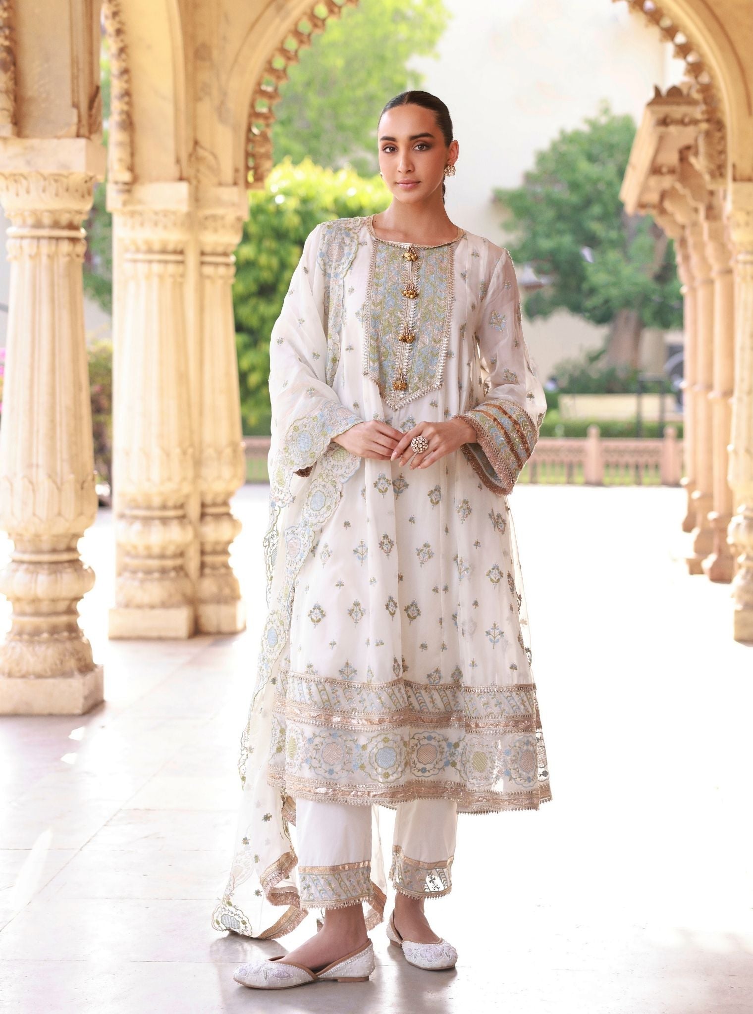 Janaya Organza Off White Anarkali Set