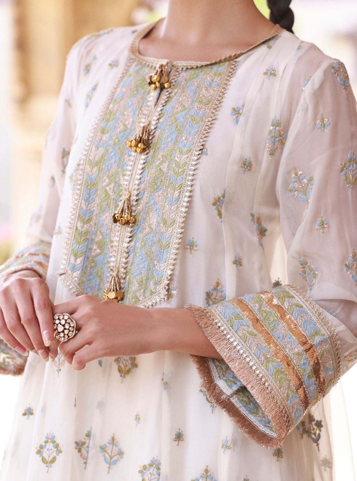 Janaya Organza Off White Anarkali Set