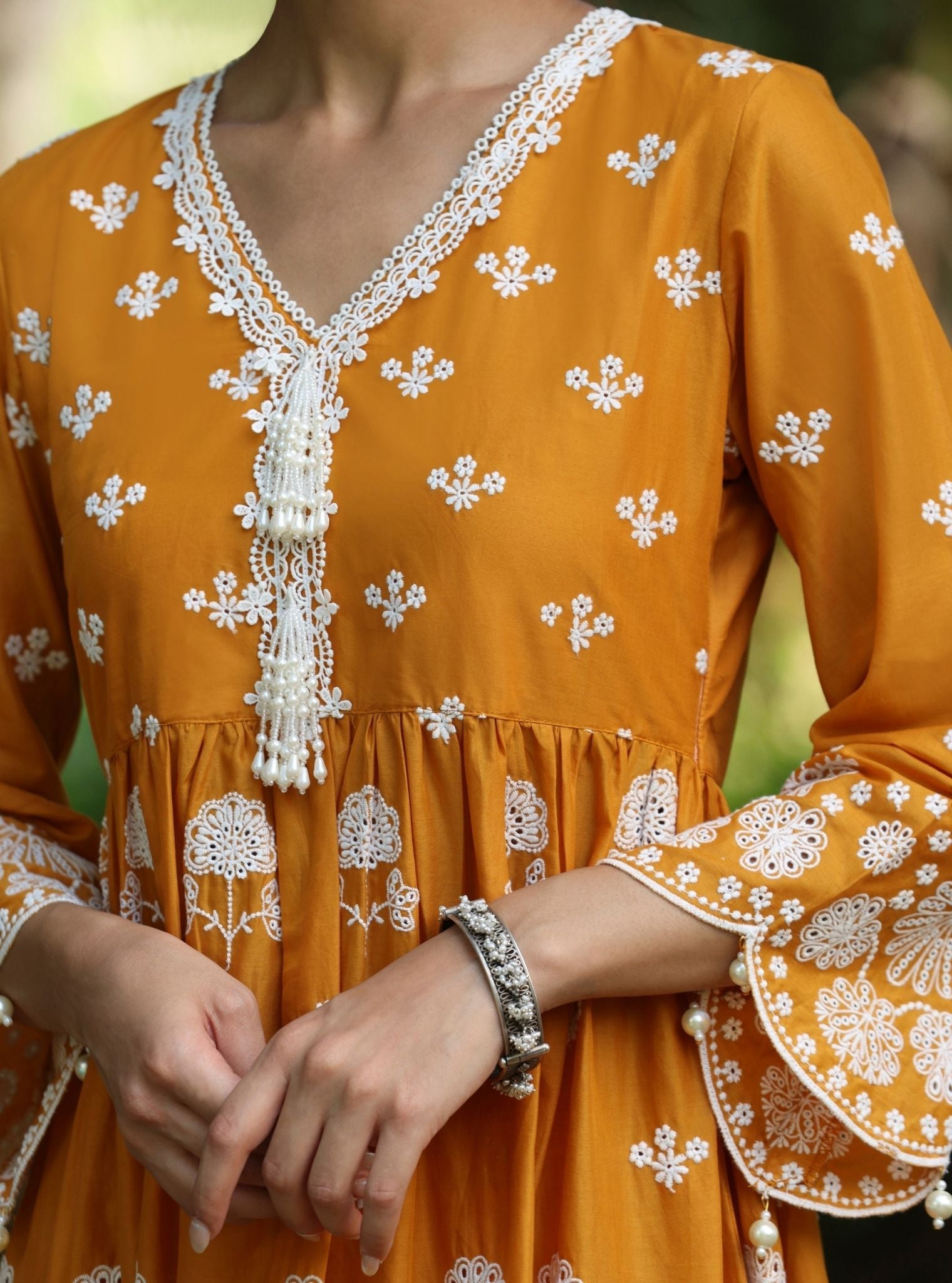 Nilan Supima Cotton Orange Anarkali Kurta Set