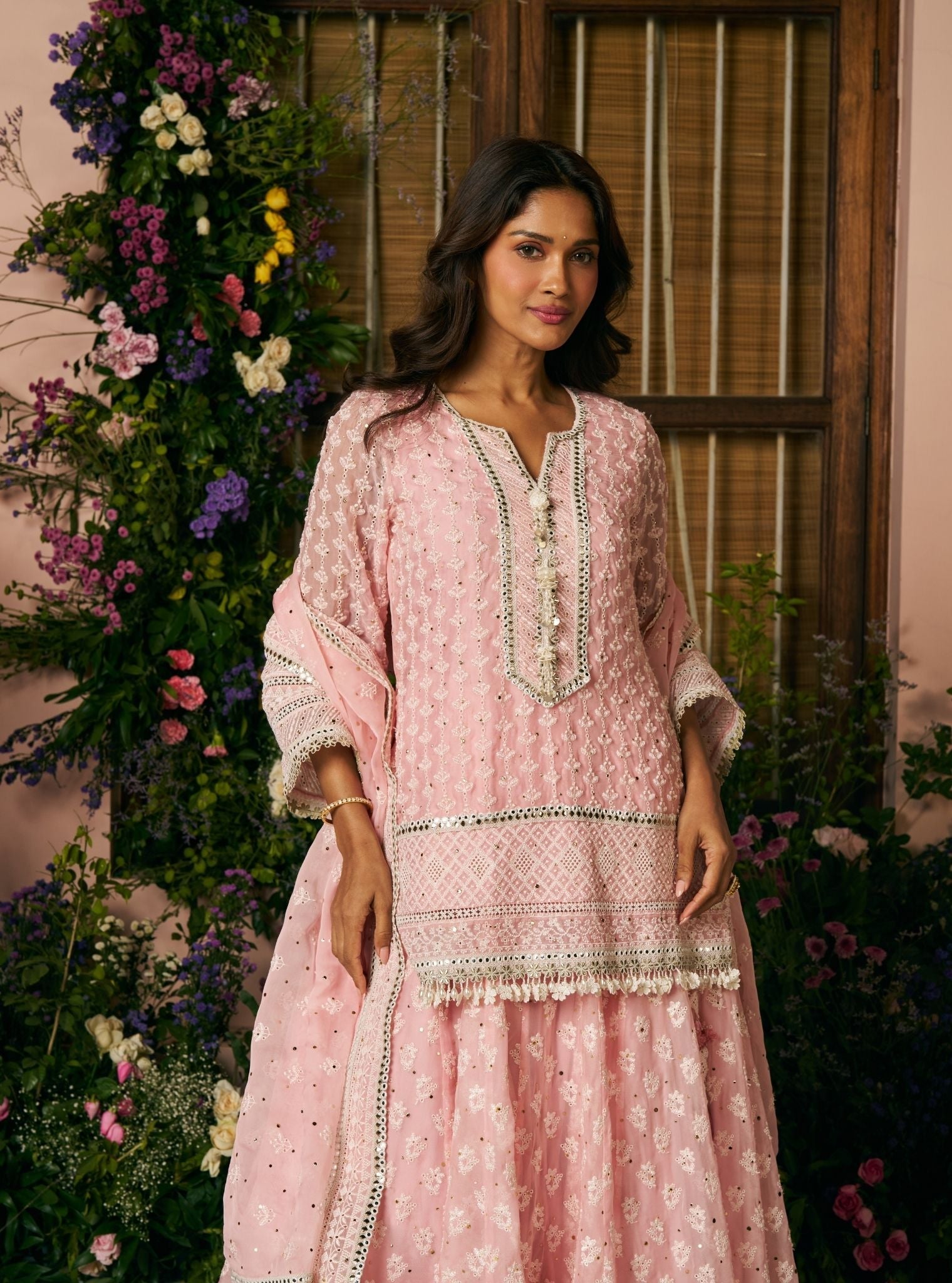 Kilol Organza Pink Kurta & Lehenga Set
