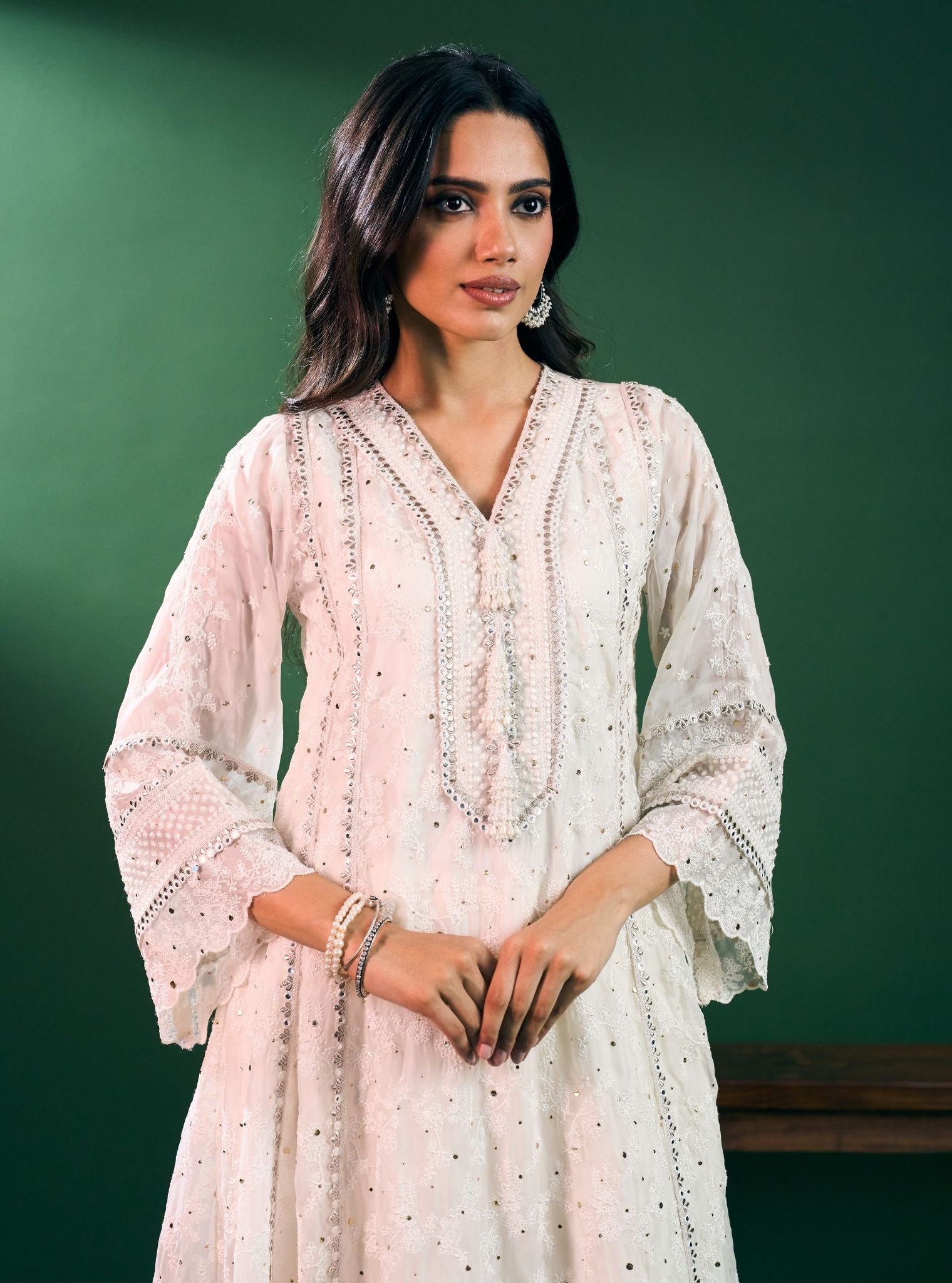 Rupa Organza Off White Anarkali Kurta Set