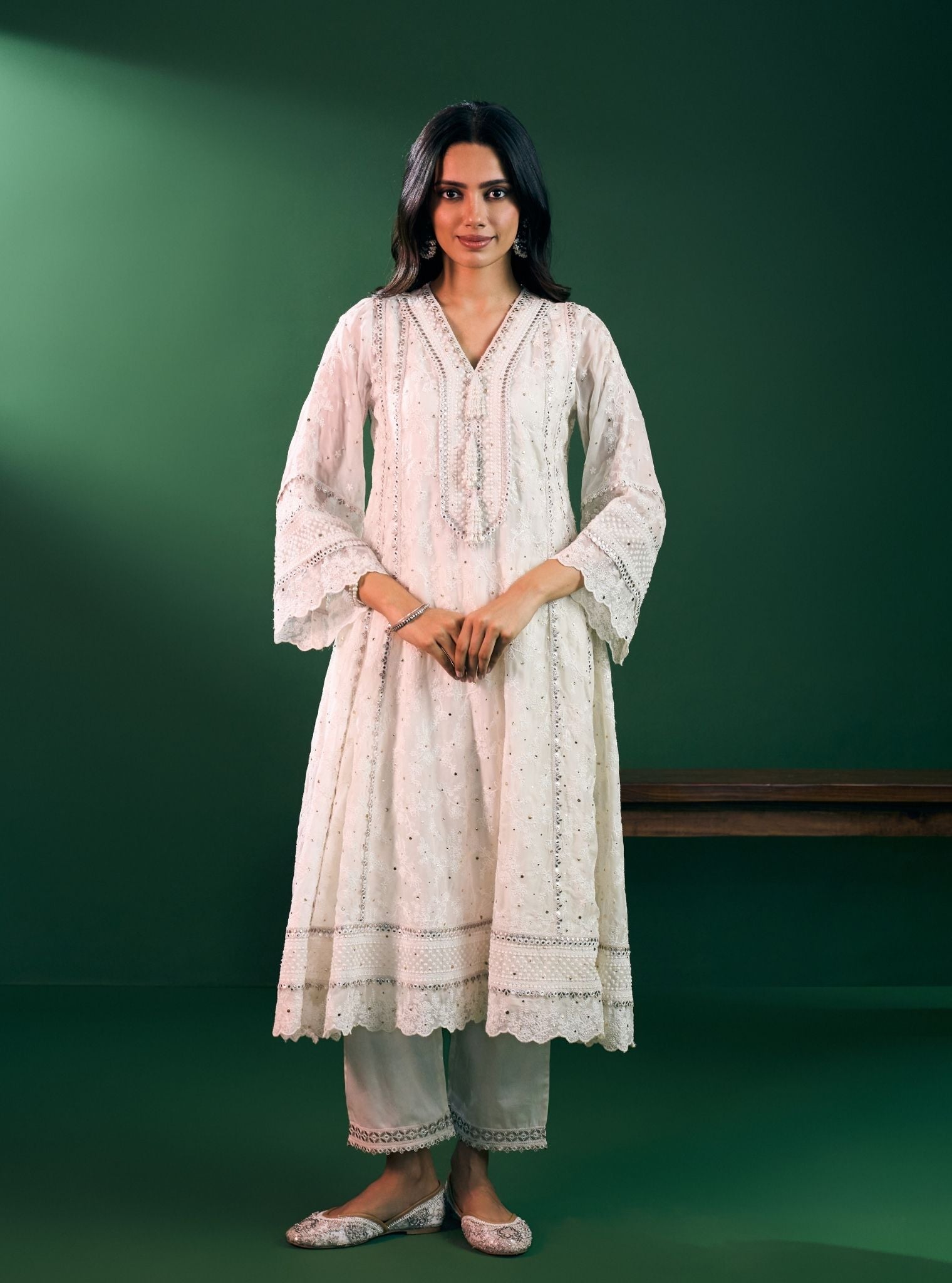 Rupa Organza Off White Anarkali Kurta Set