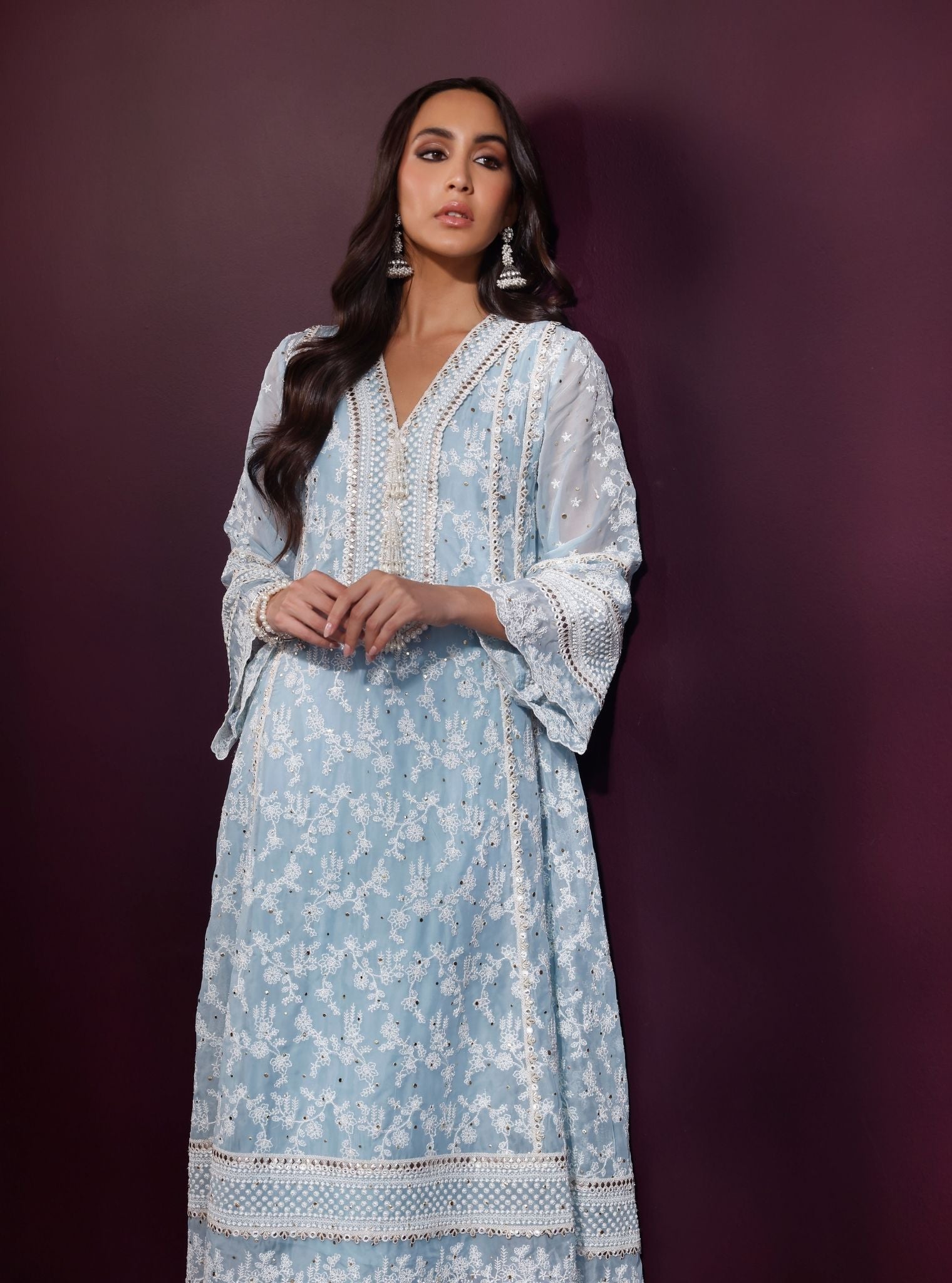 Rupa Organza Blue Anarkali Kurta Set
