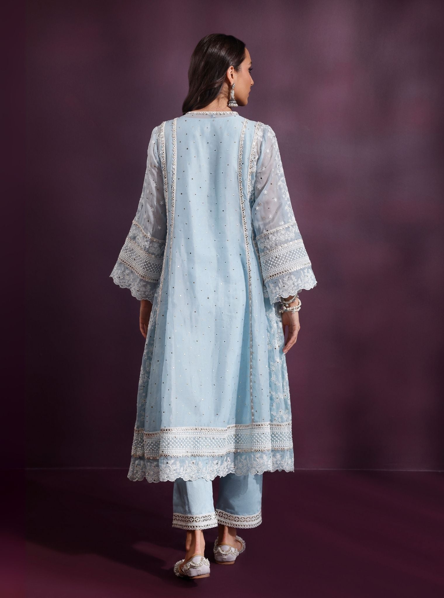 Rupa Organza Blue Anarkali Kurta Set