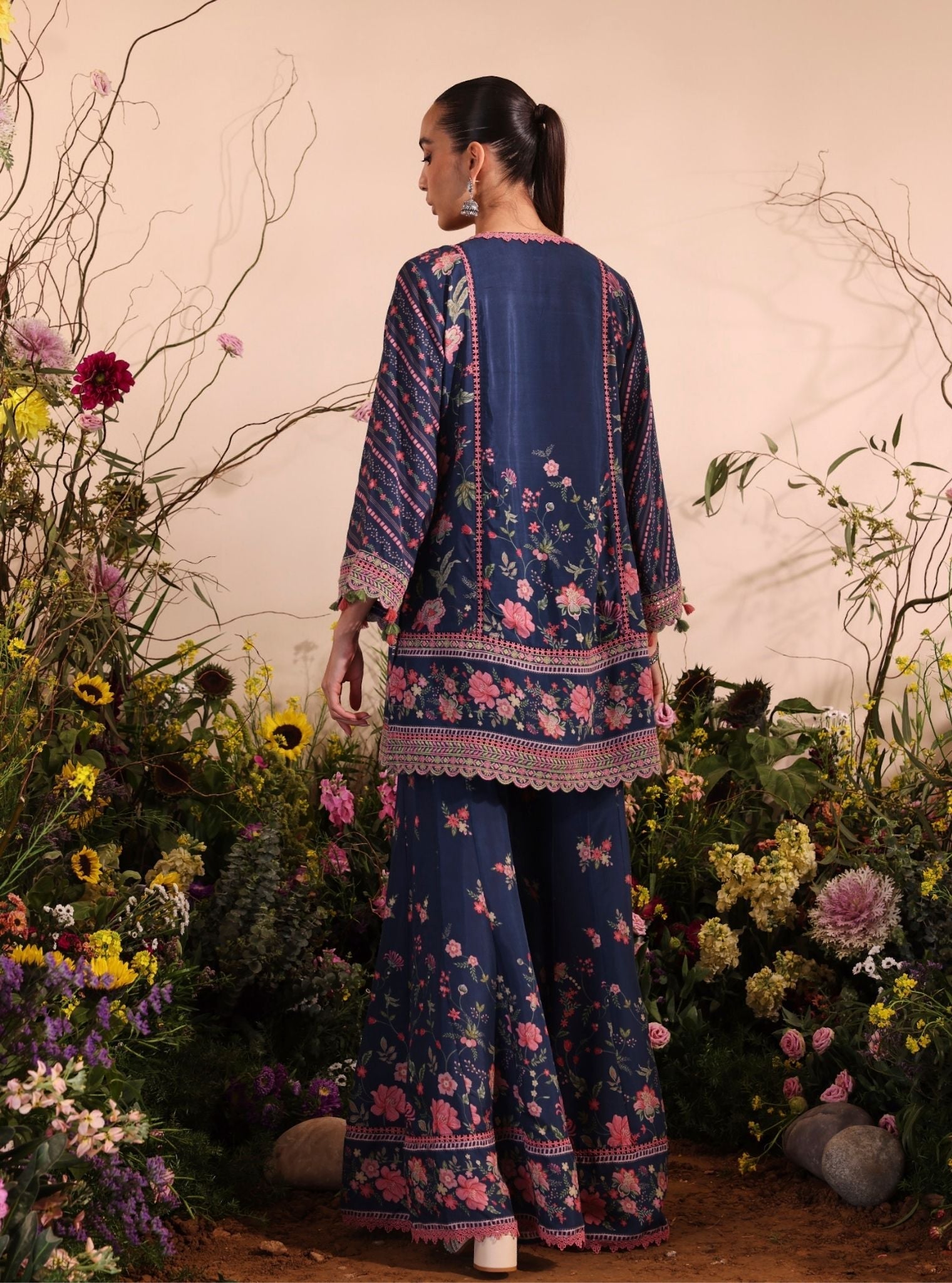 Miran Lawn Printed Navy Kurta Set