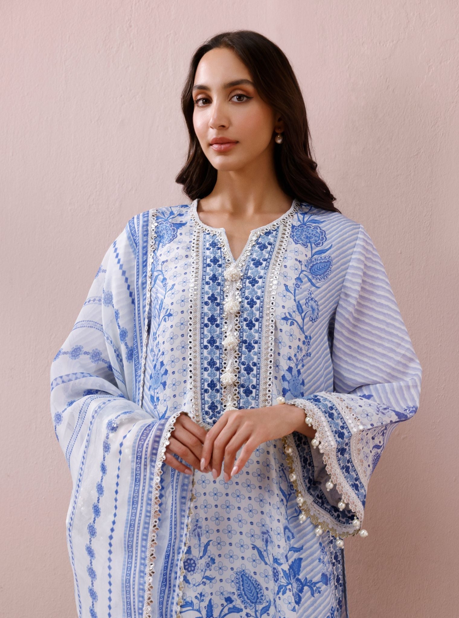 Olisha Lawn Steel Blue Kurta Set