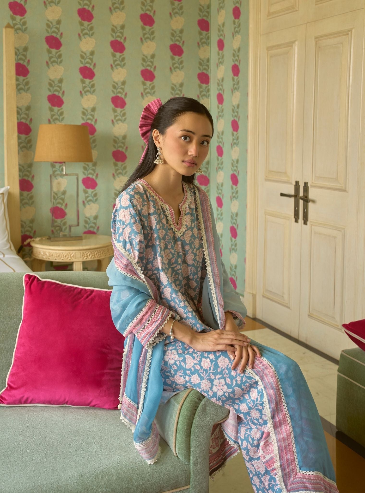 Rosabelle Steel Blue Mulmul Cotton Kurta Set